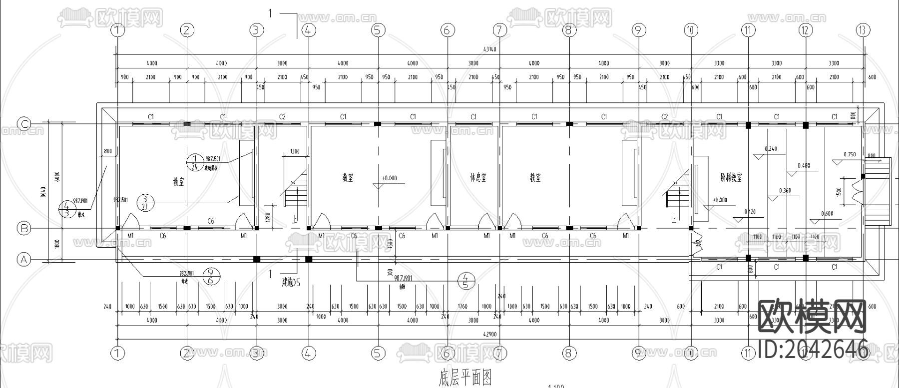 教学楼建筑cad施工图下载（渲染图3）