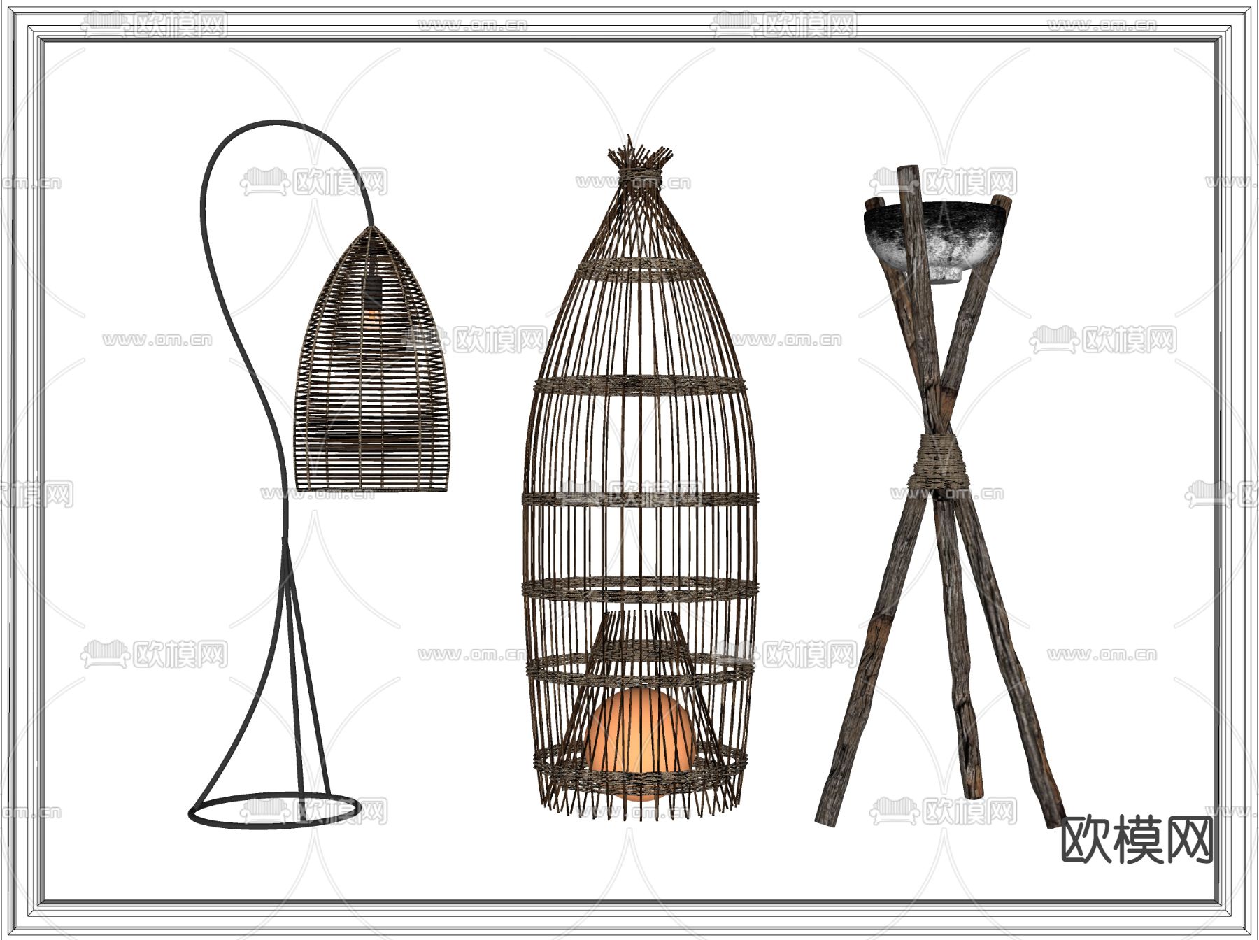 东南亚竹编吊灯su模型下载