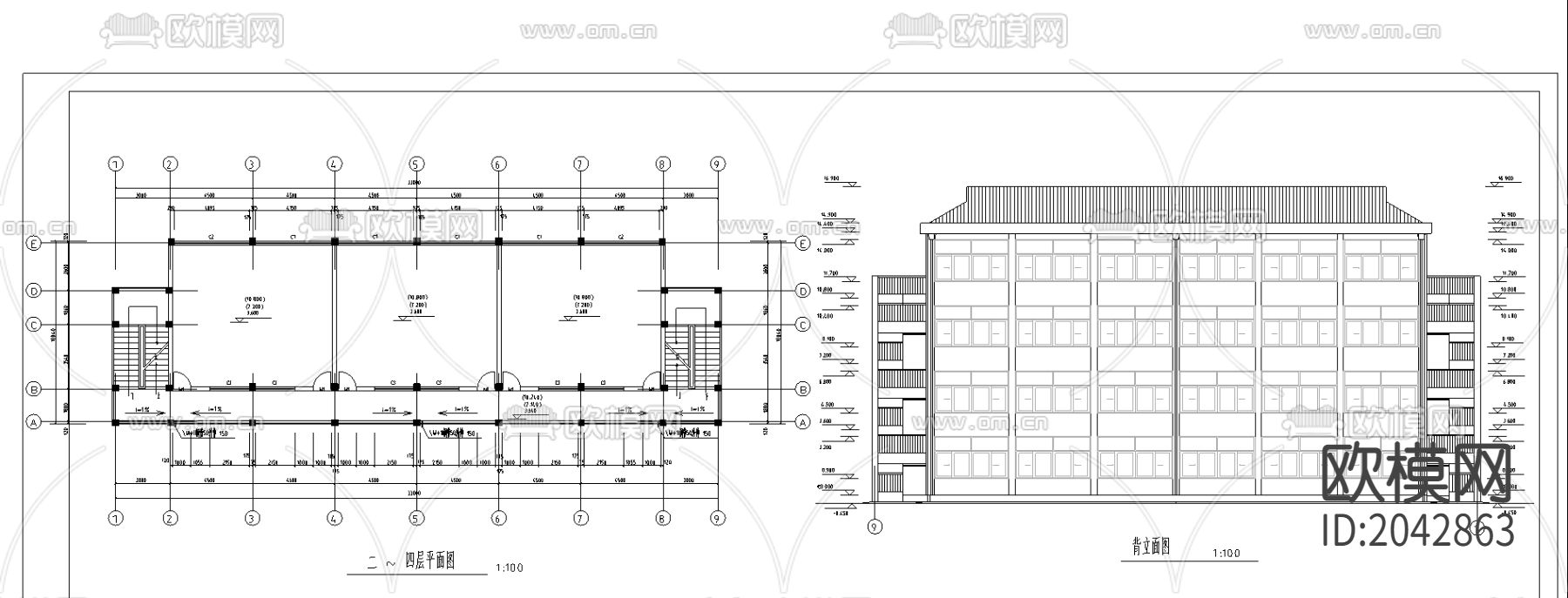 教学楼建筑cad施工图下载（渲染图6）