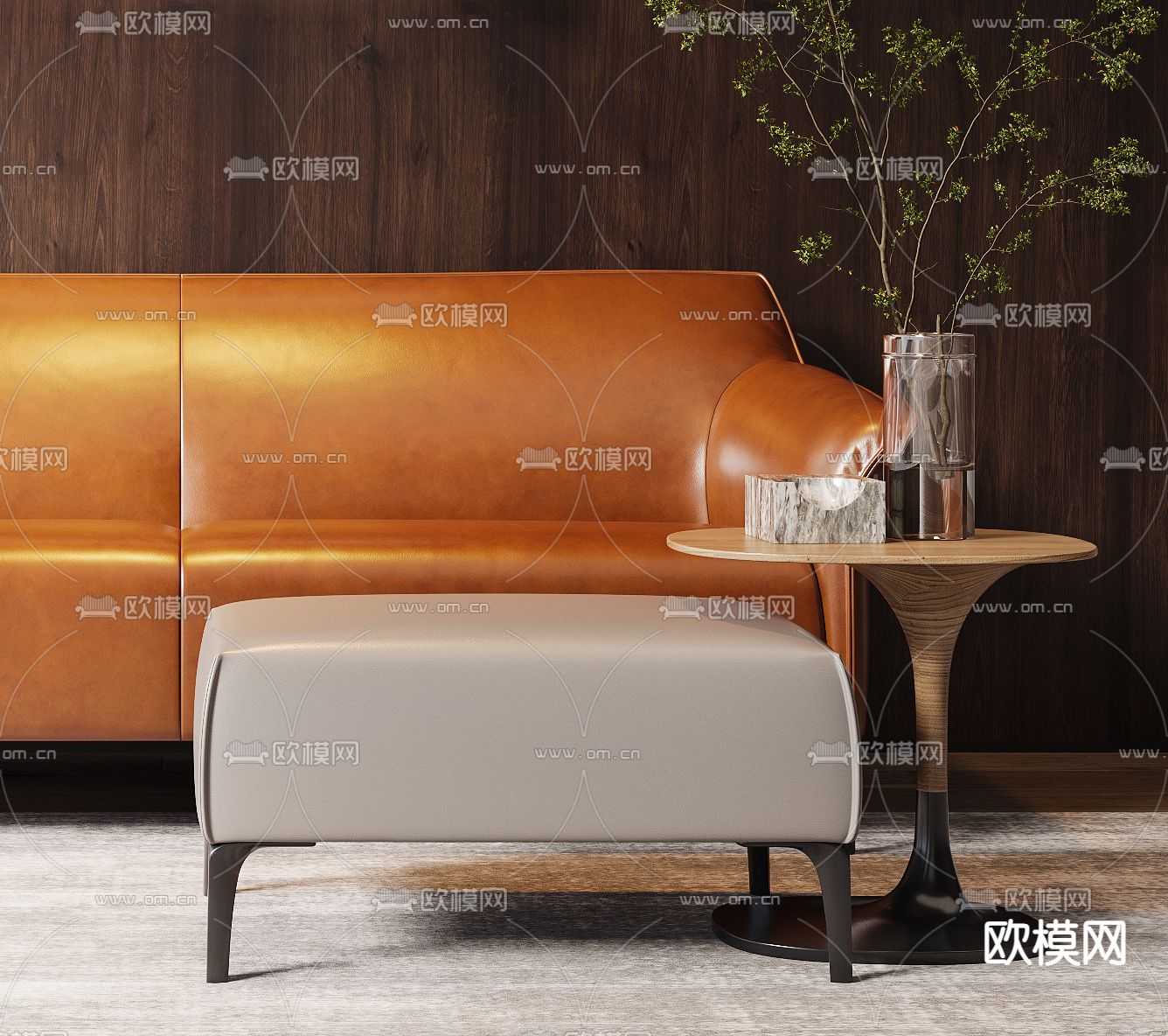 现代皮革双人沙发3d模型下载（渲染图2）