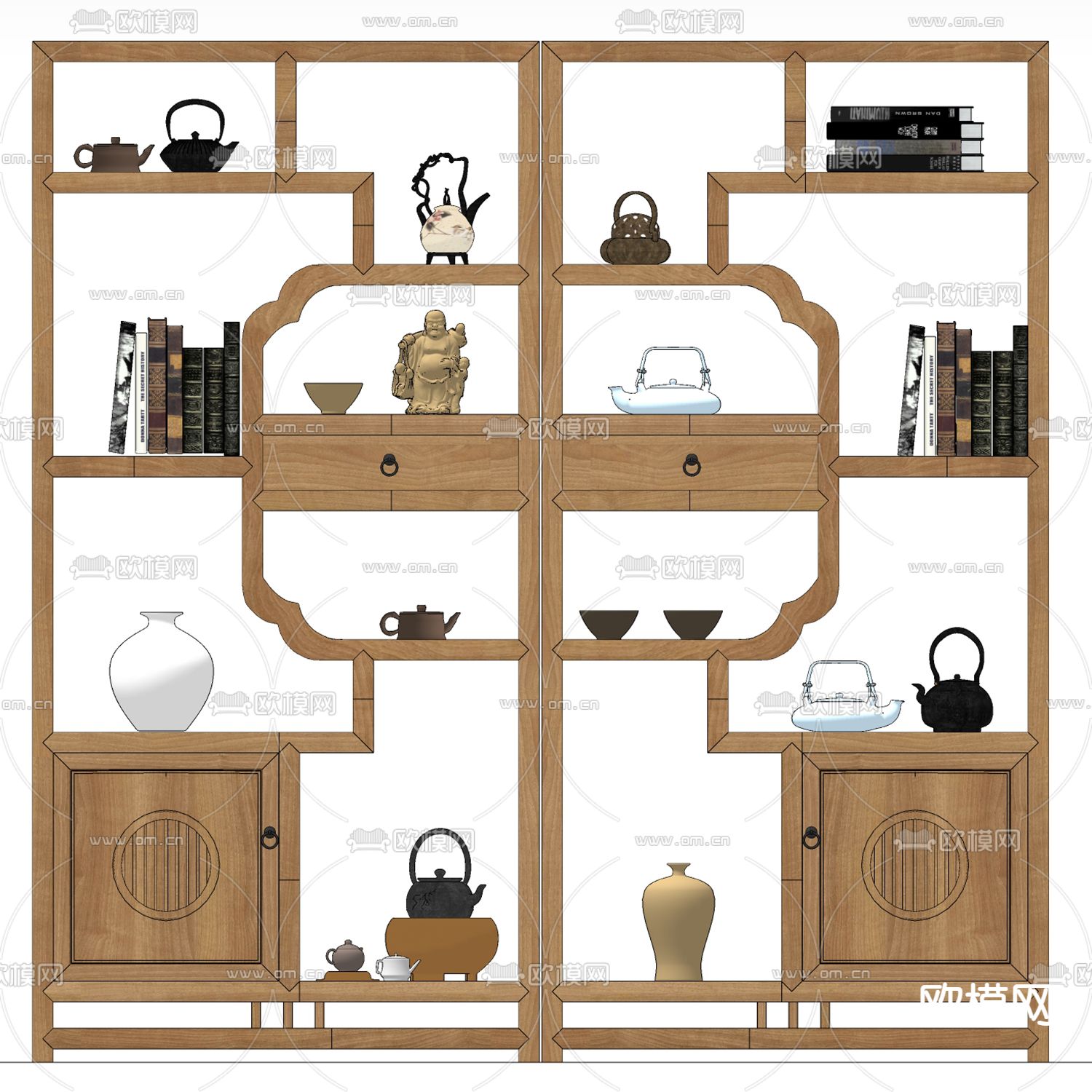 新中式实木博古架su模型下载（渲染图3）