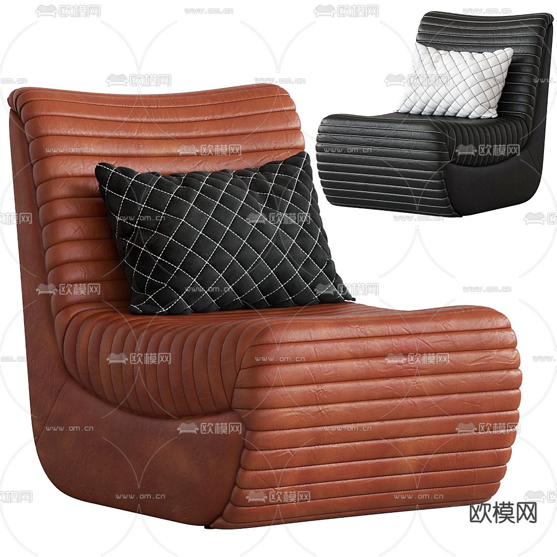 现代皮革懒人沙发3d模型下载（渲染图1）