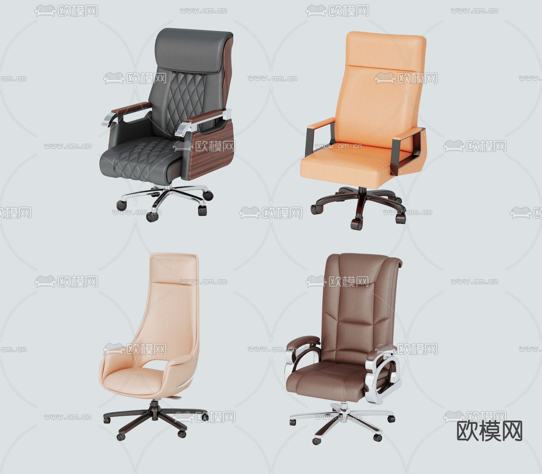 现代皮革办公转椅大班椅3d模型下载（渲染图2）