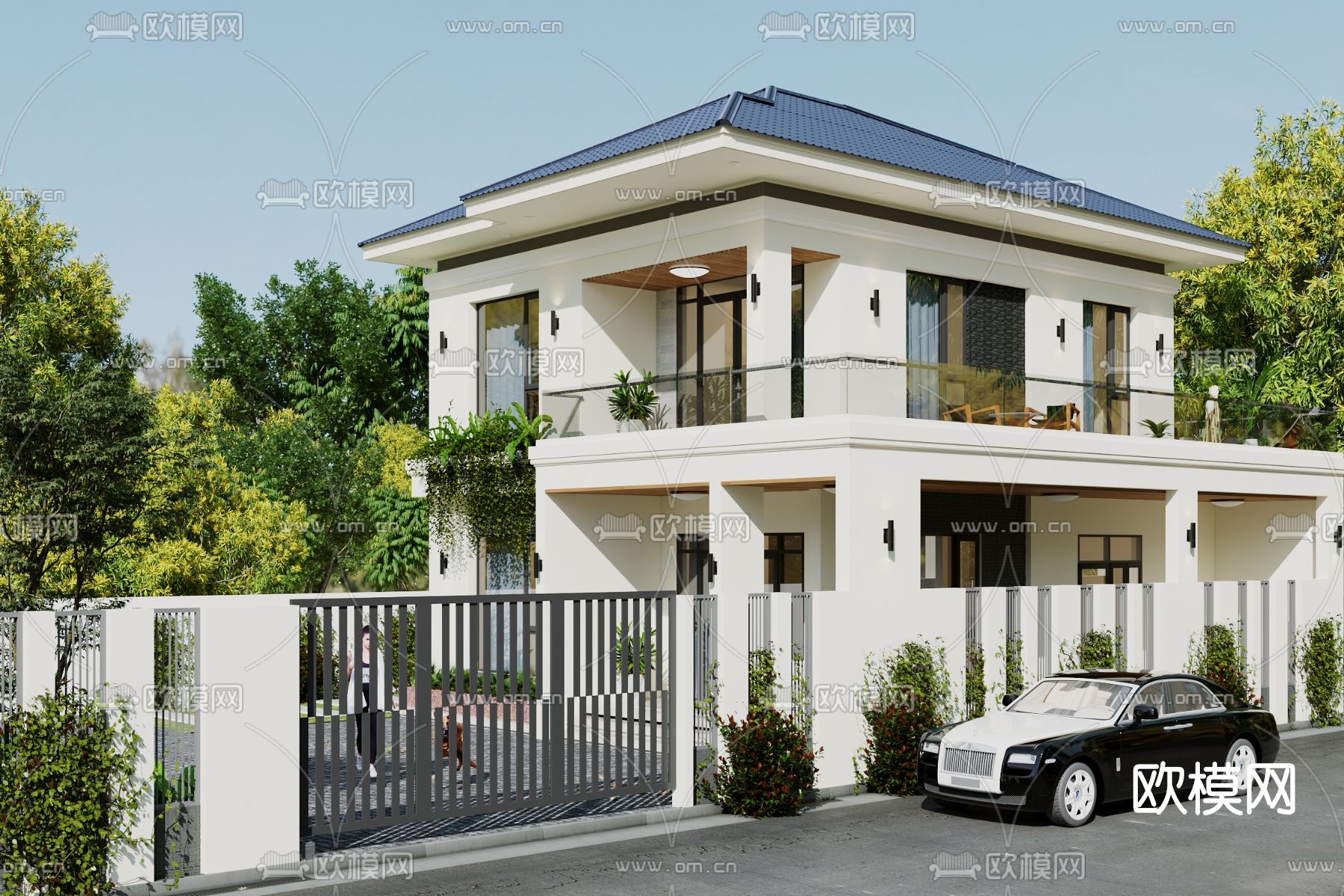 现代独栋别墅外观3d模型下载（渲染图3）