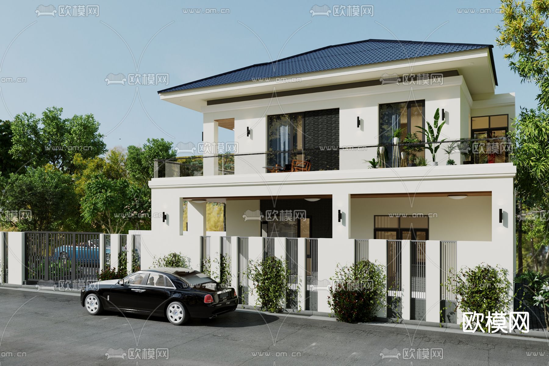现代独栋别墅外观3d模型下载（渲染图2）