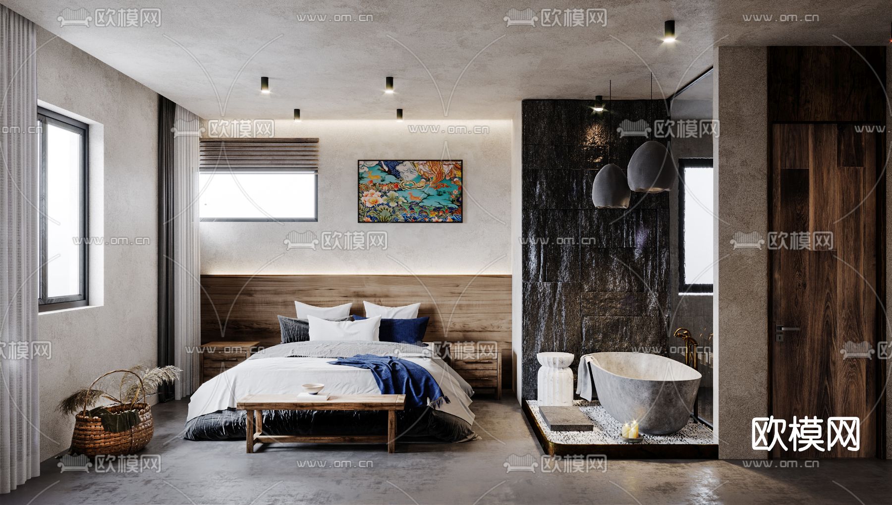 侘寂风民宿客房3d模型下载（渲染图2）