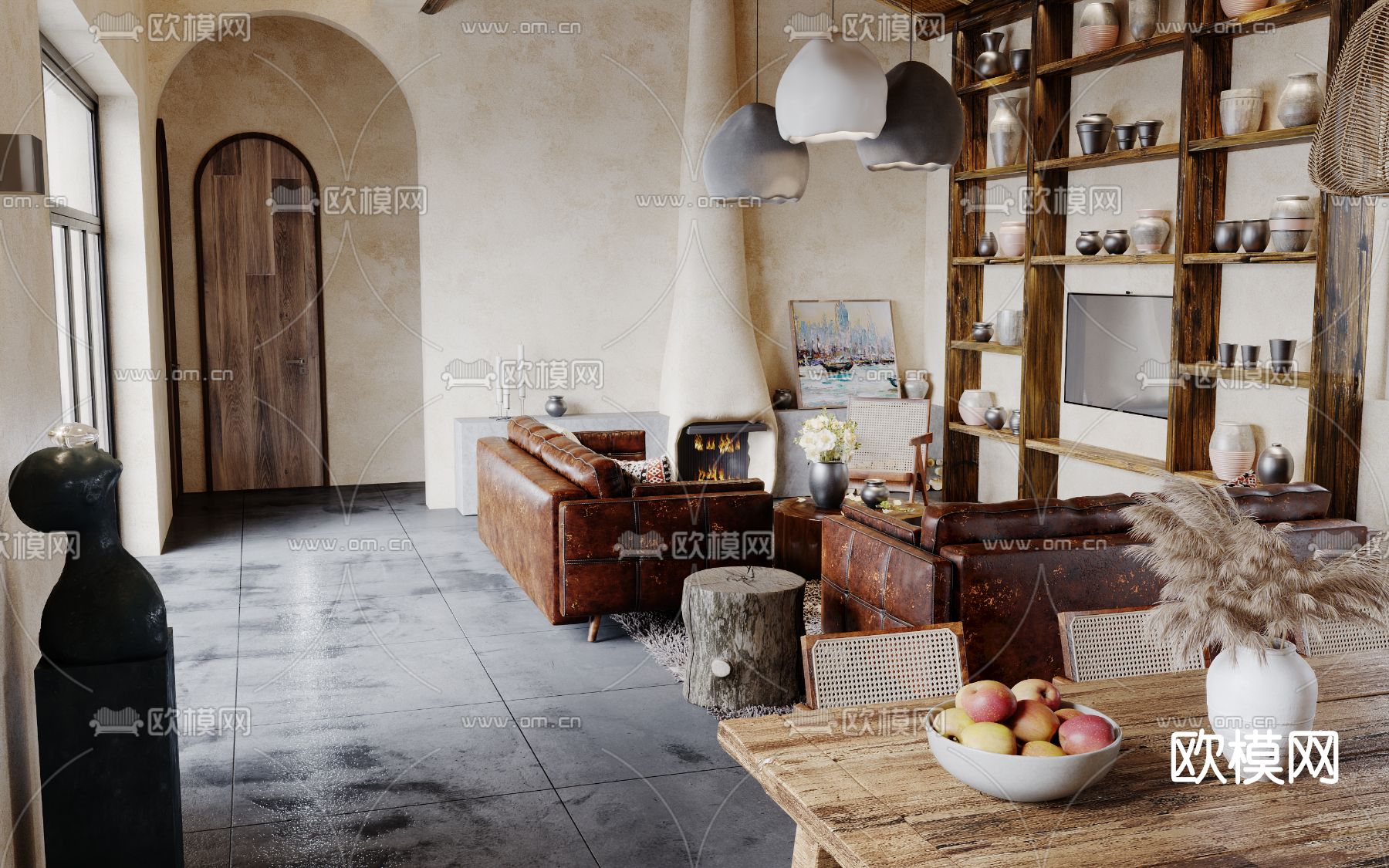 侘寂风民宿客房3d模型下载（渲染图3）