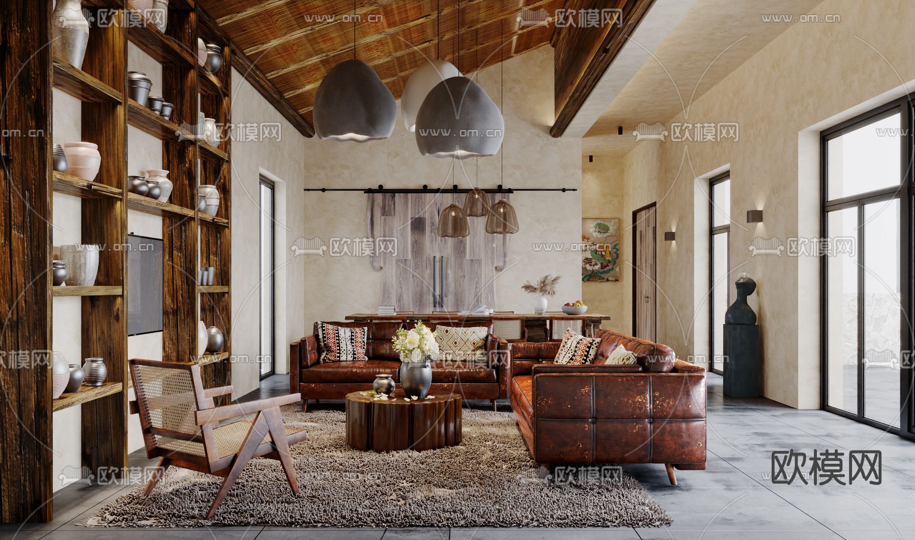 侘寂风民宿客房3d模型下载（渲染图1）