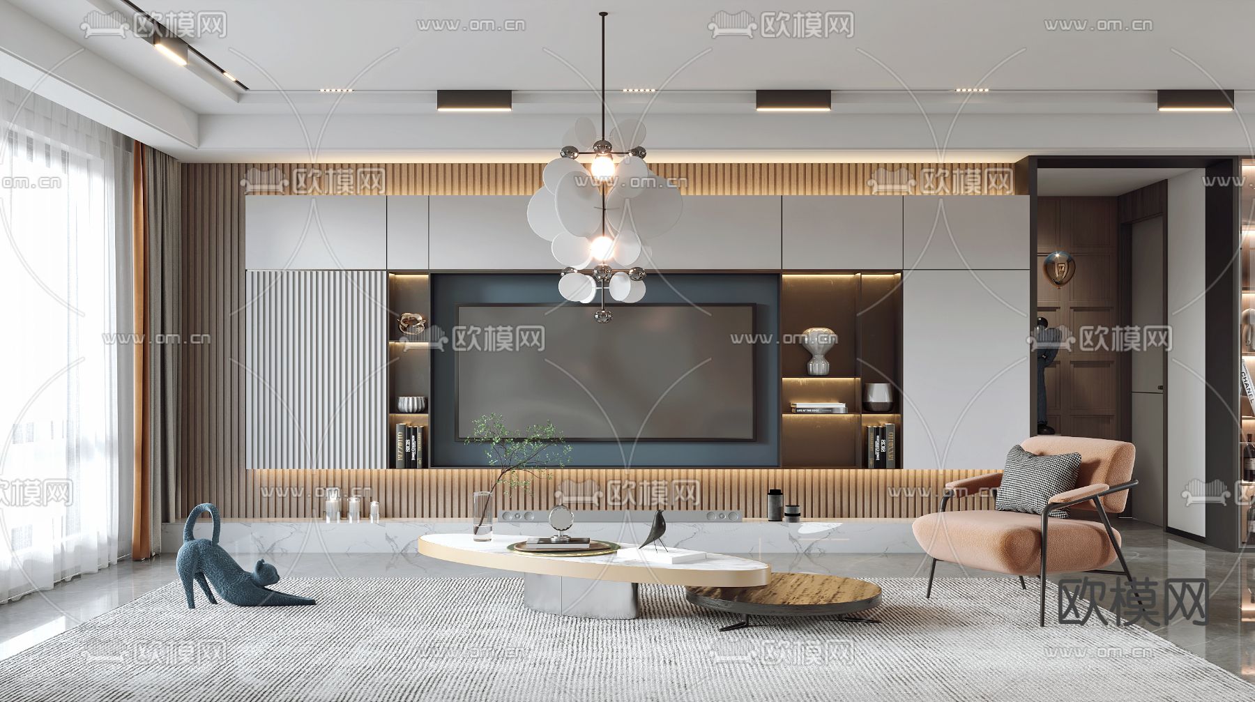 现代轻奢客餐厅3d模型下载（渲染图4）