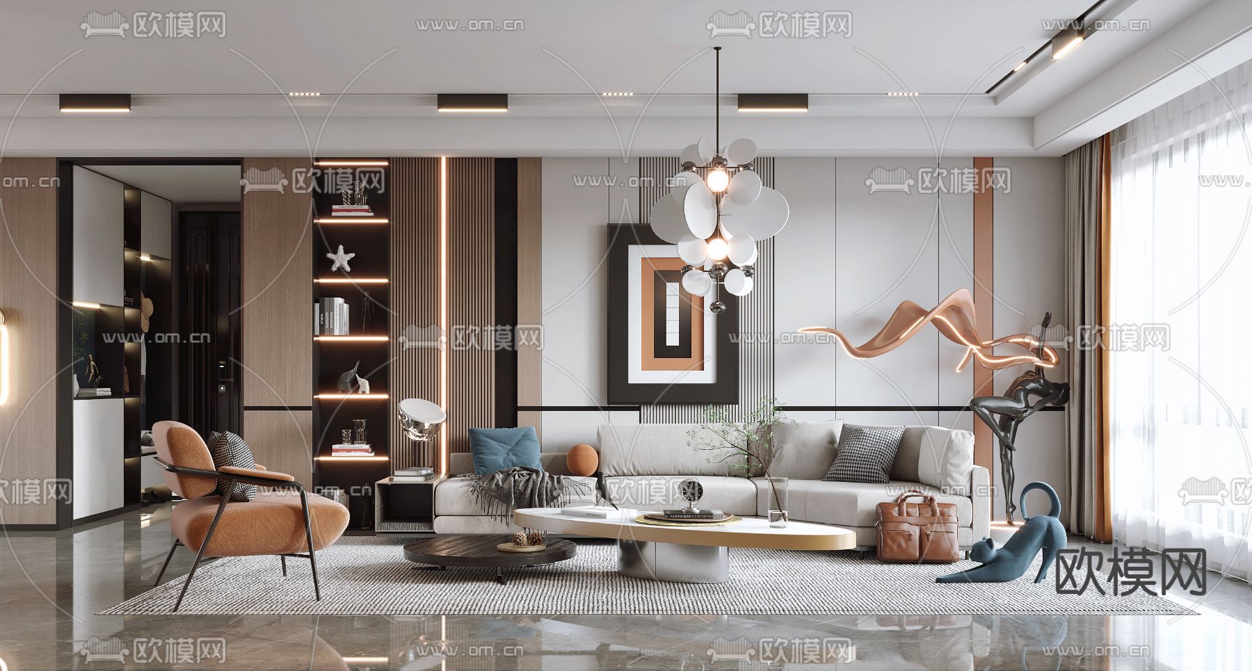 现代轻奢客餐厅3d模型下载（渲染图1）