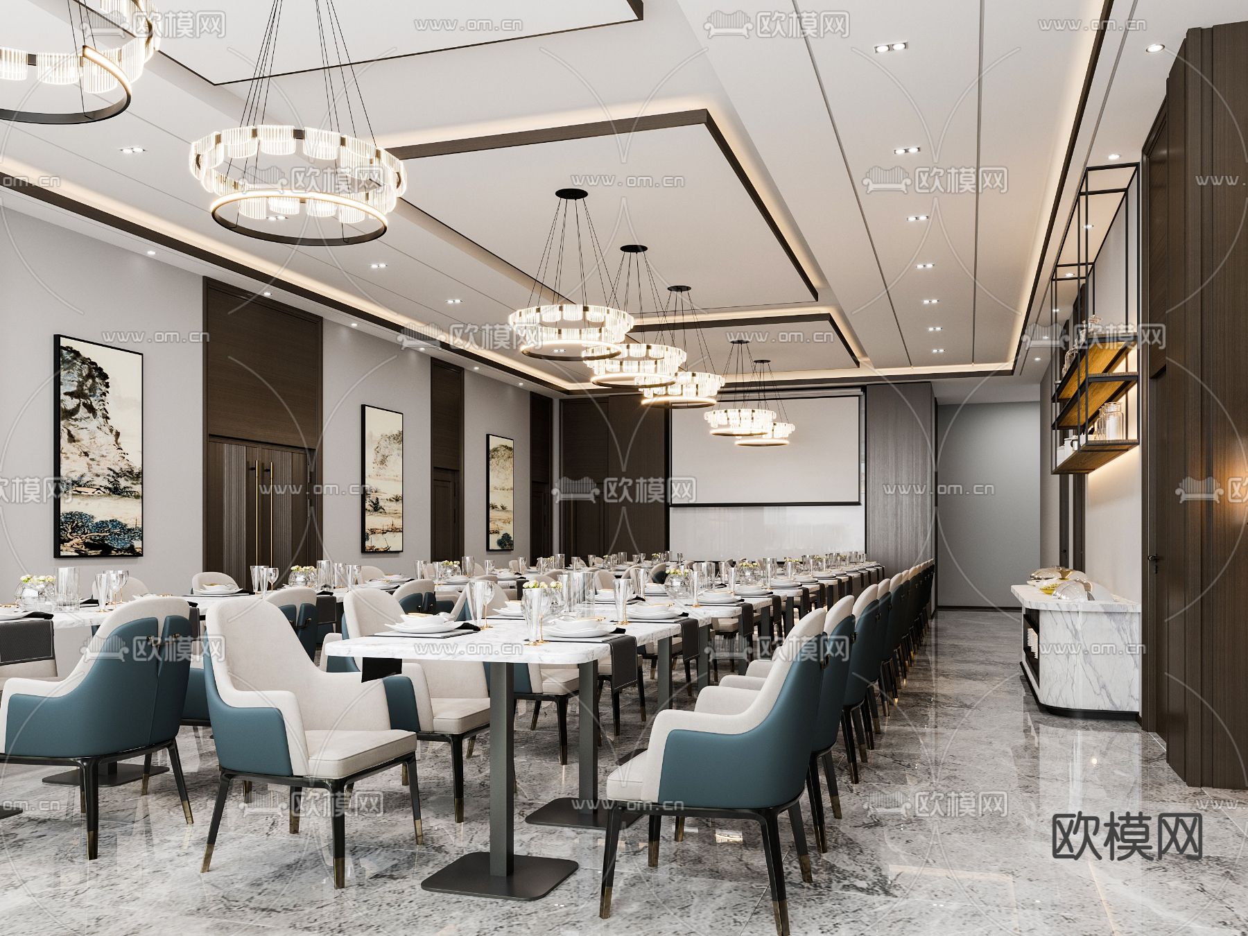 新中式酒店宴会厅3d模型