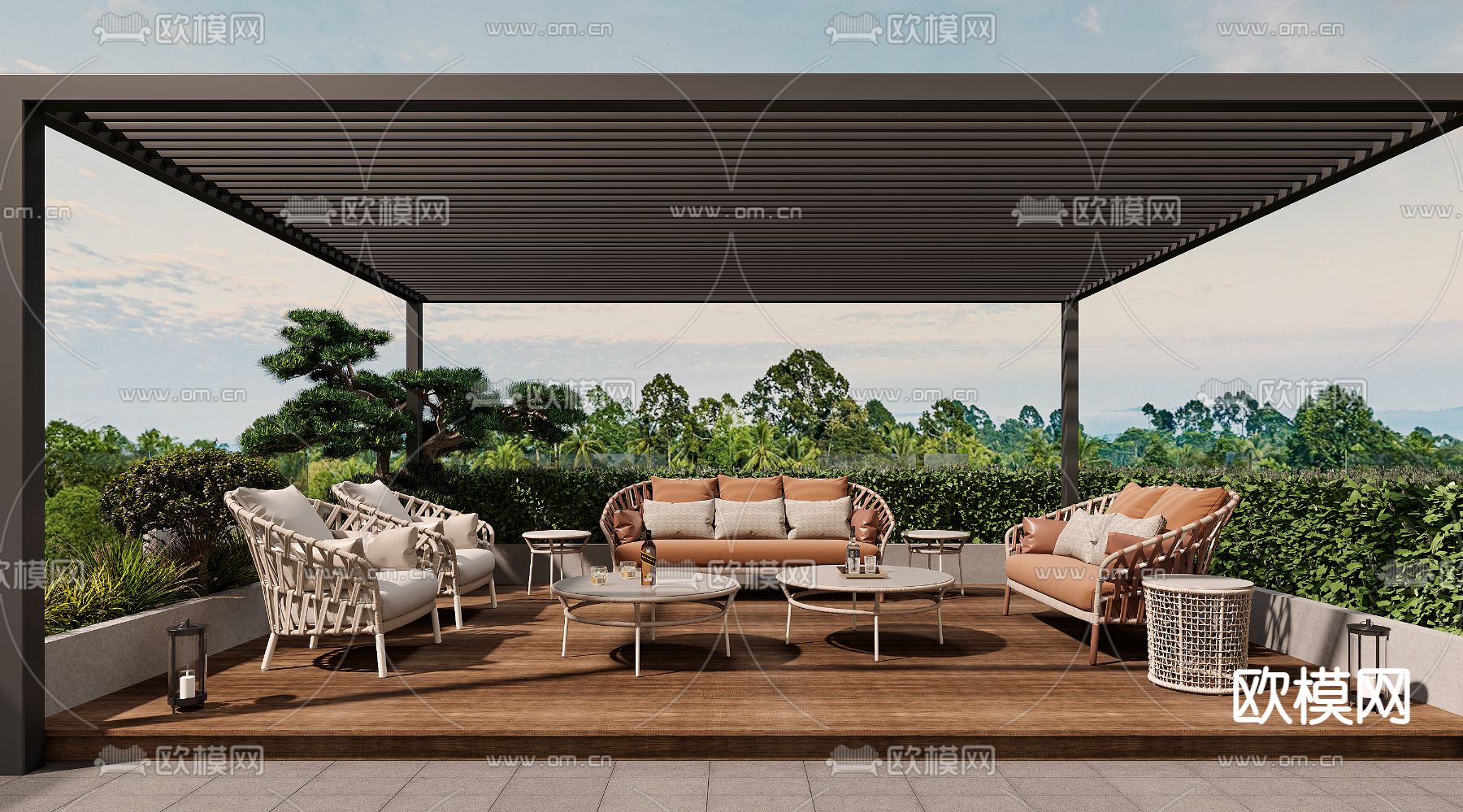 现代户外沙发茶几组合3d模型下载（渲染图1）