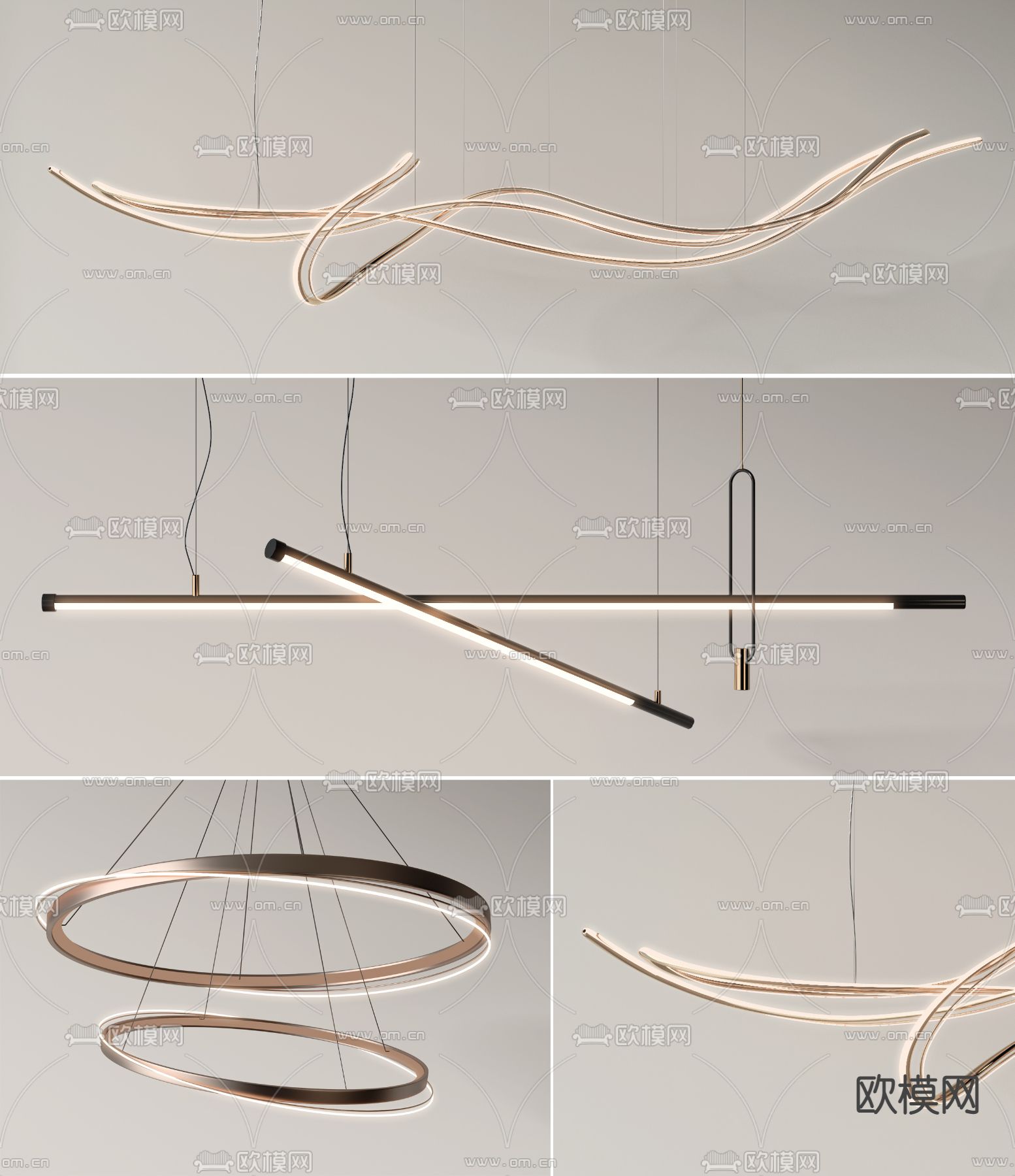 现代金属吊灯3d模型下载（渲染图1）
