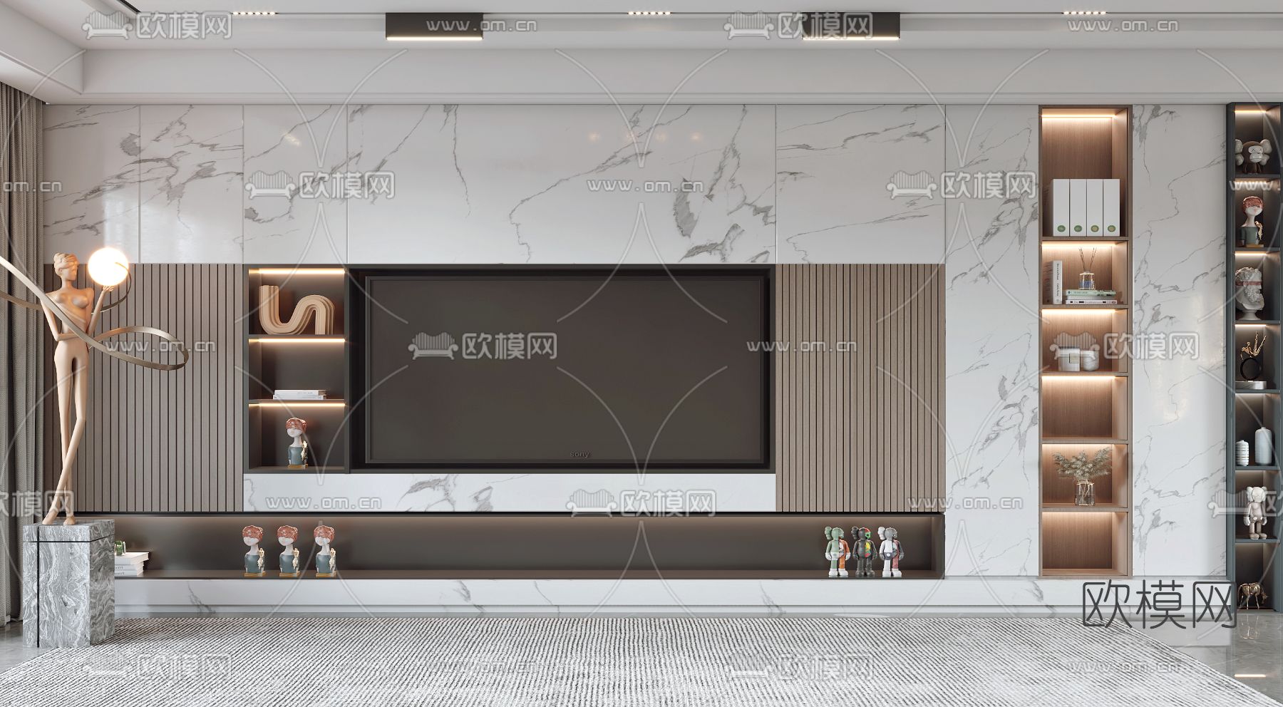 现代电视背景墙3d模型下载