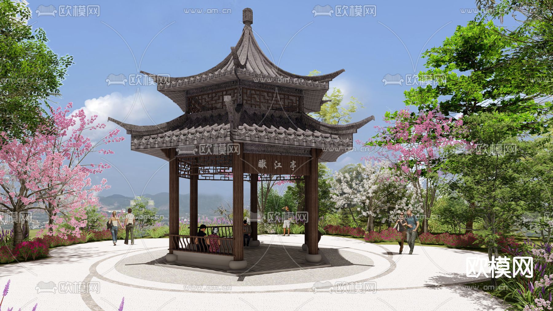 现代广场平台su模型下载（渲染图1）