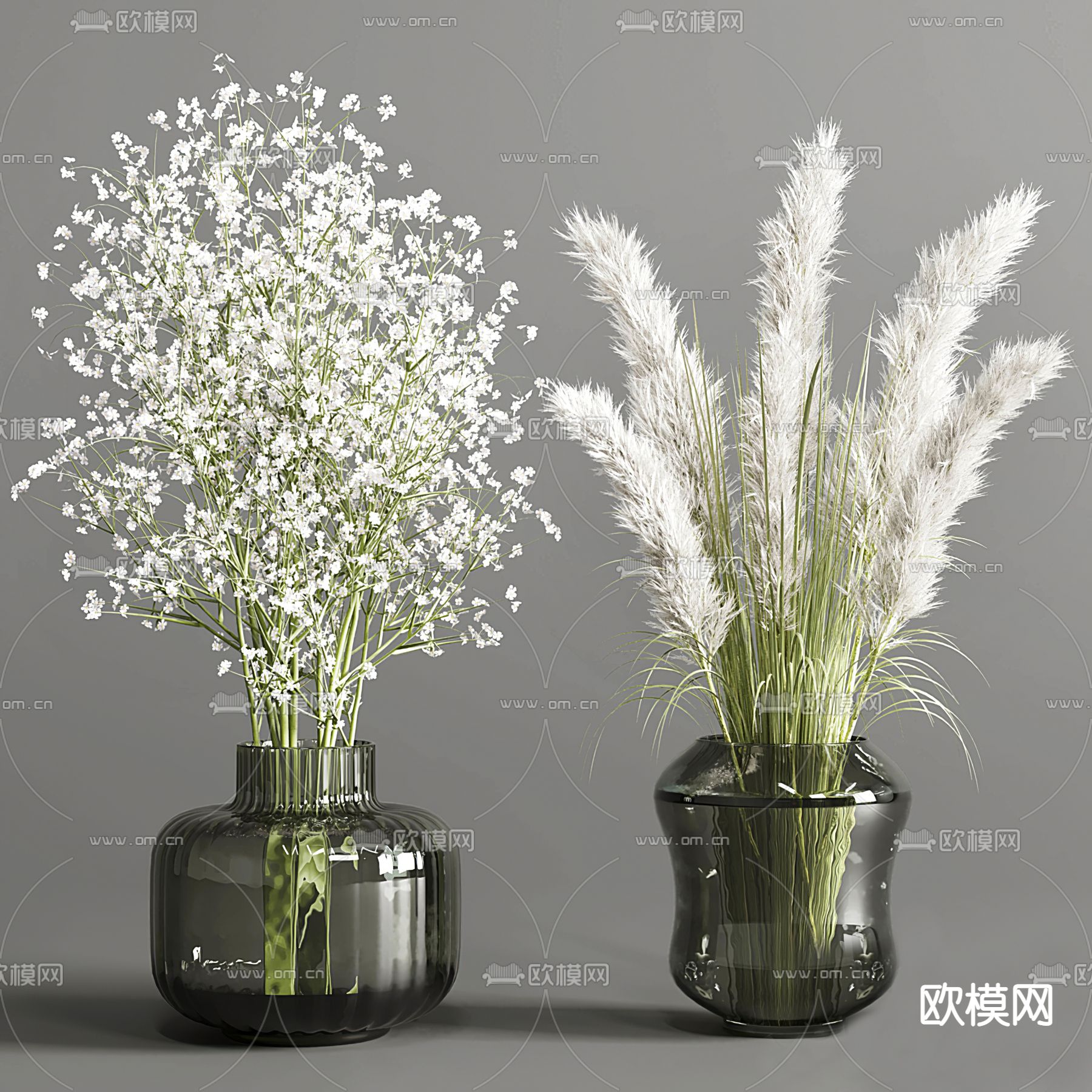现代玻璃花瓶花艺插花3d模型