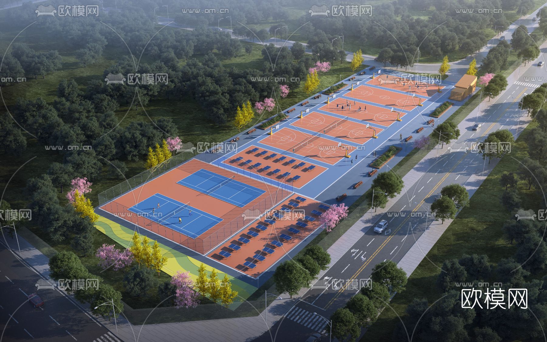 现代露天球场鸟瞰规划3d模型
