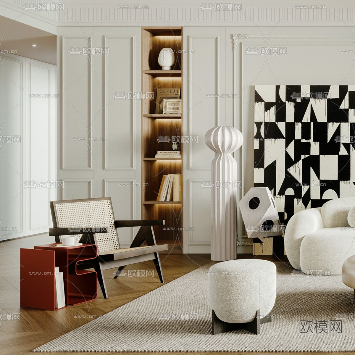 法式布艺沙发组合3d模型下载（渲染图3）