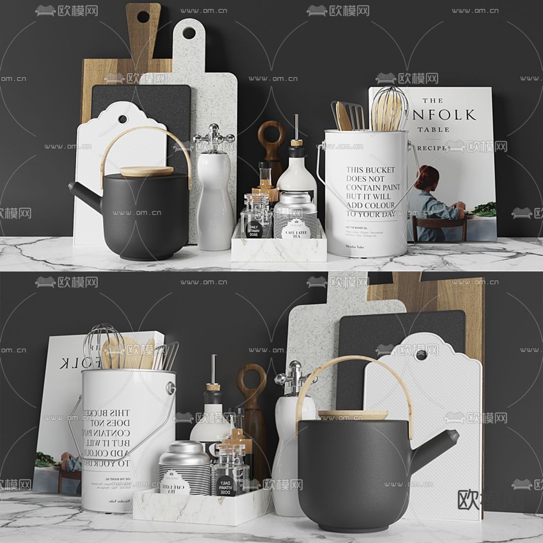 北欧砧板调味瓶厨房用品3d模型下载