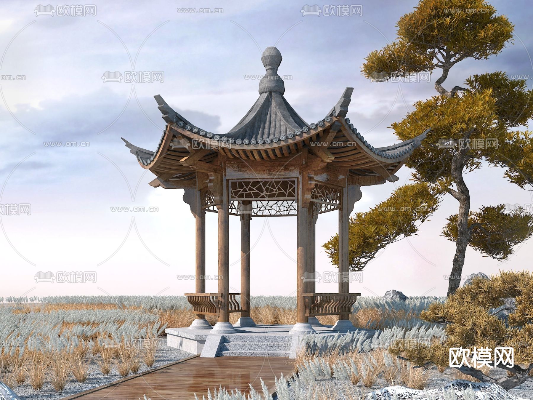 中式古建凉亭 亭子3d模型下载