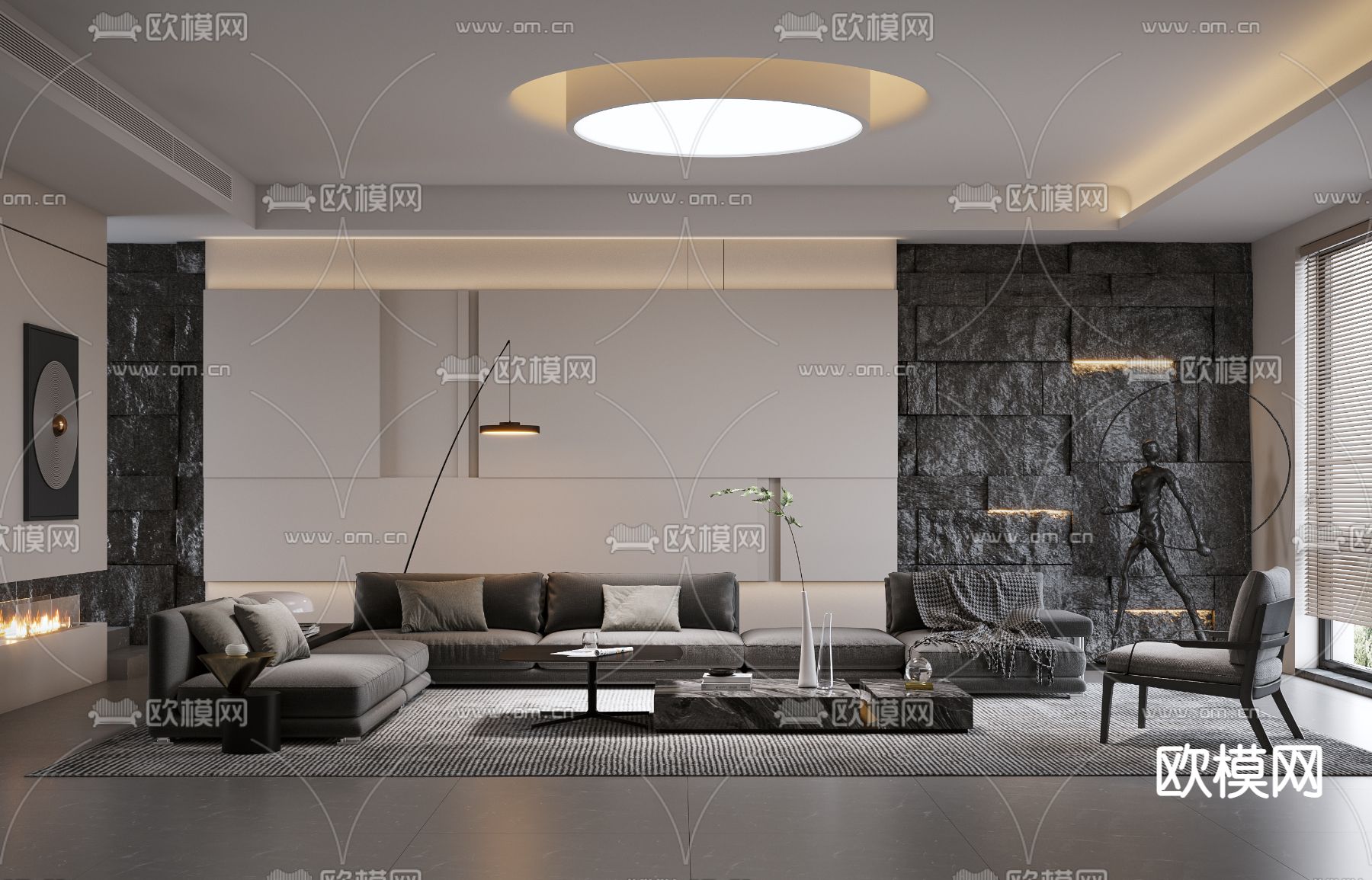 现代布艺转角沙发组合3d模型下载