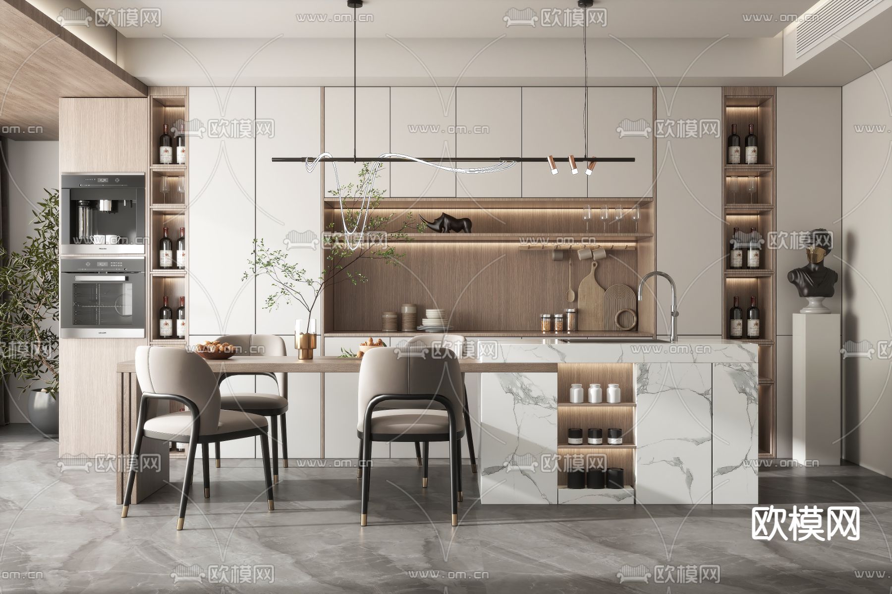 现代中岛餐桌椅3d模型下载