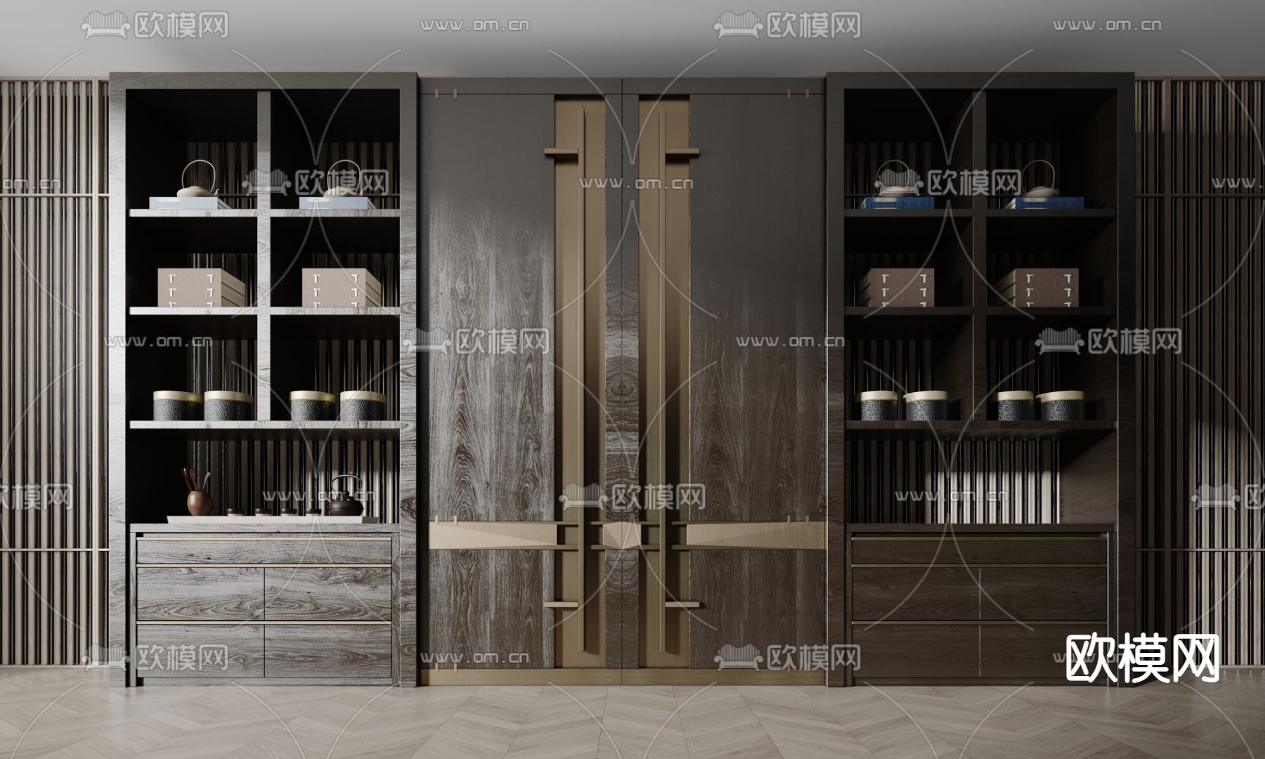 中式实木装饰柜3d模型下载