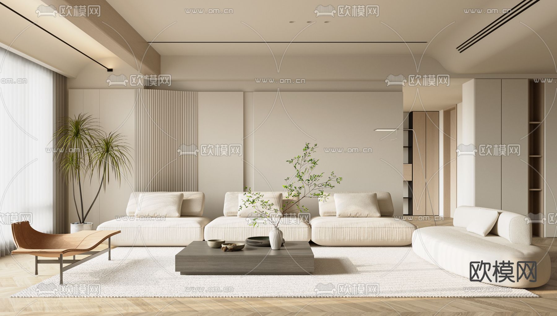 现代布艺沙发组合3d模型下载（渲染图1）