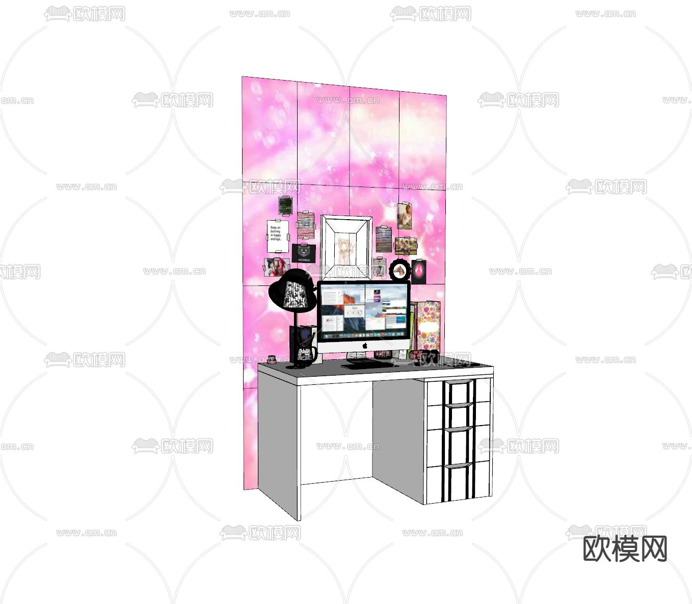 现代儿童书桌椅su模型下载（渲染图2）