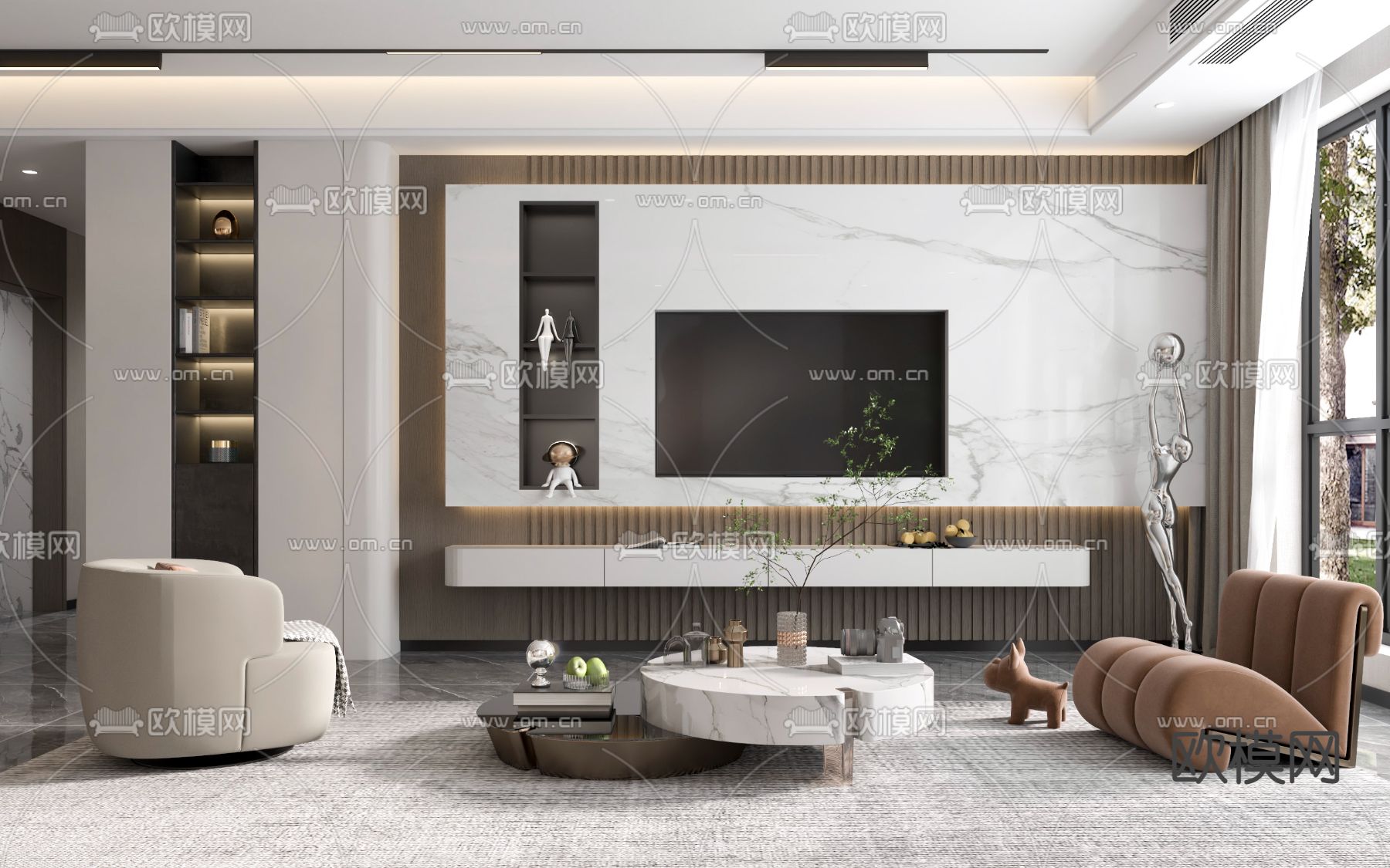 现代轻奢客厅3d模型下载（渲染图2）
