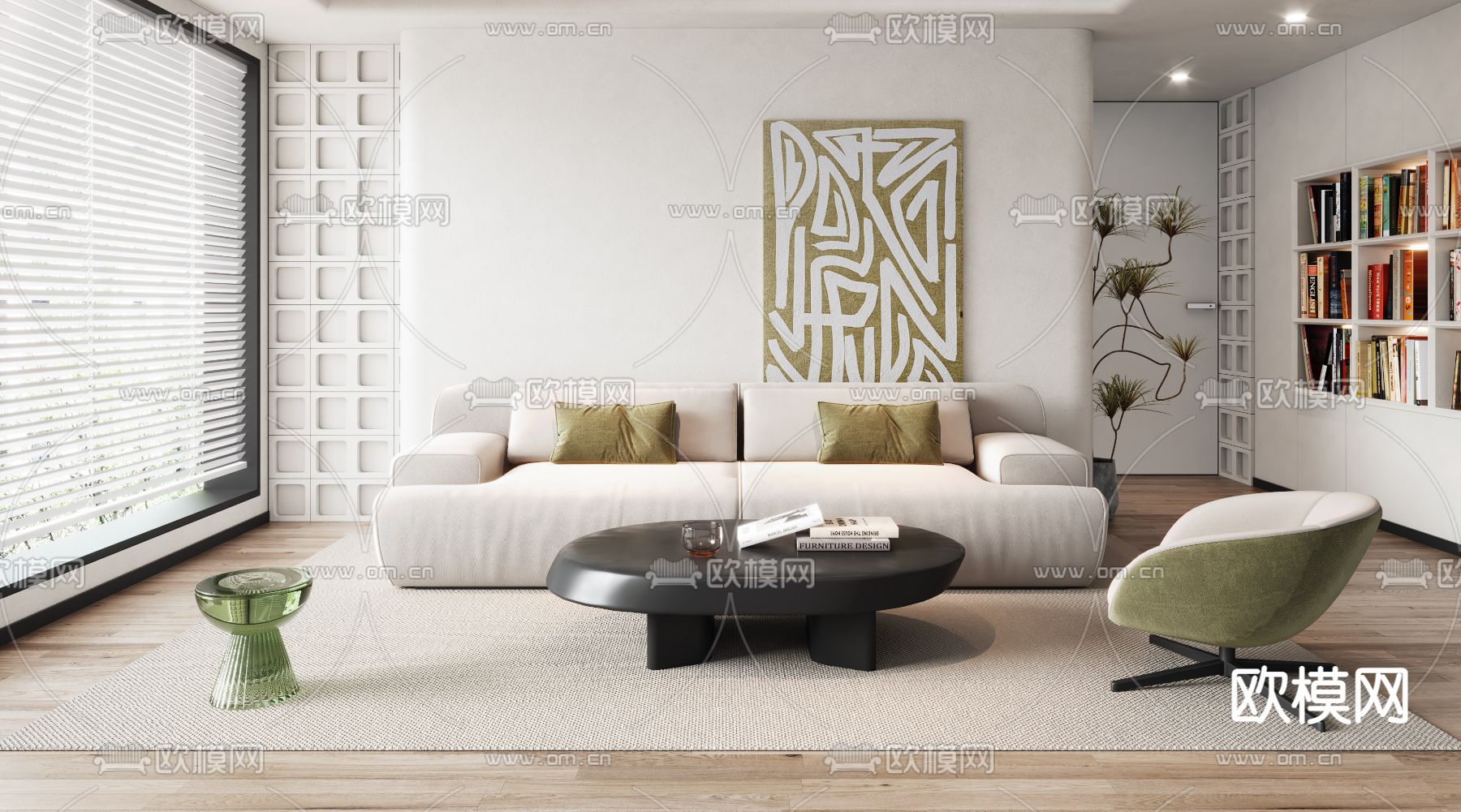 侘寂风布艺沙发组合3d模型下载（渲染图3）