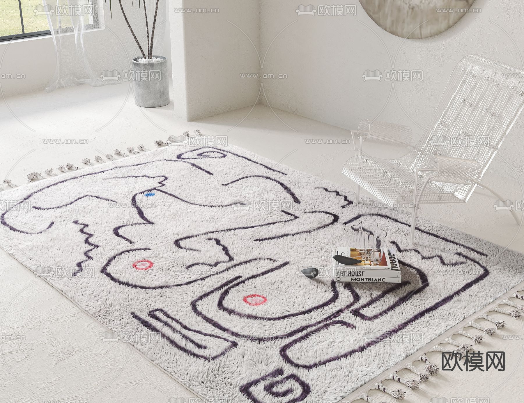 北欧布艺地毯3d模型下载（渲染图1）