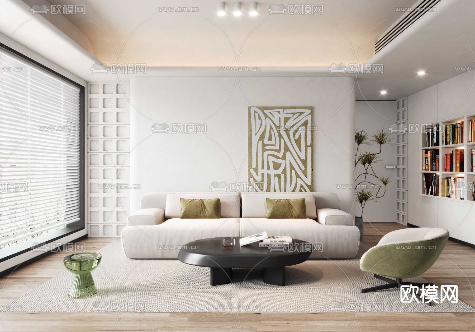 侘寂风布艺沙发组合3d模型下载（渲染图1）