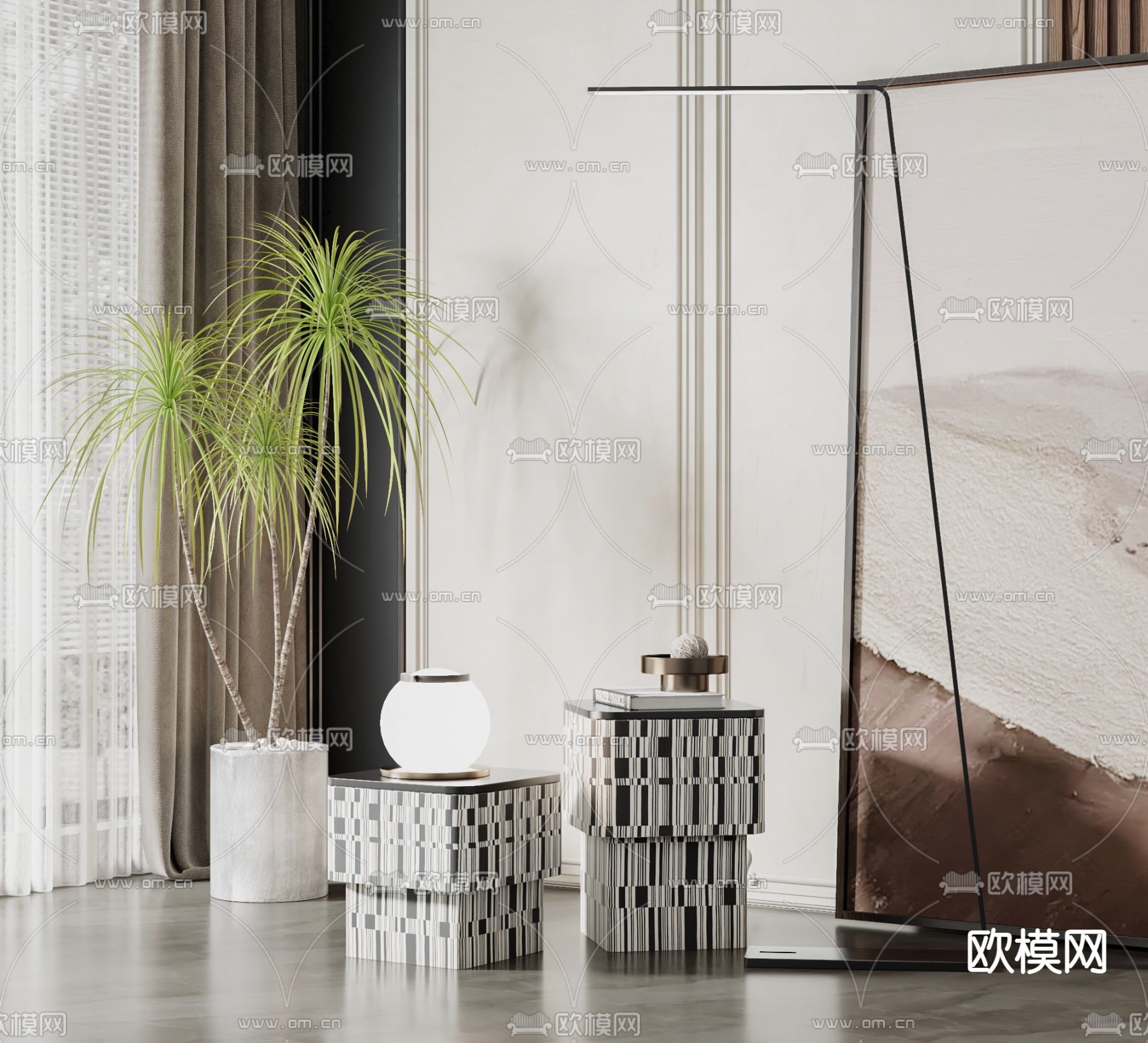 现代轻奢边几角几3d模型