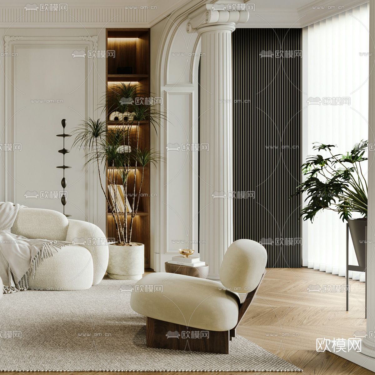 法式布艺沙发组合3d模型下载（渲染图4）