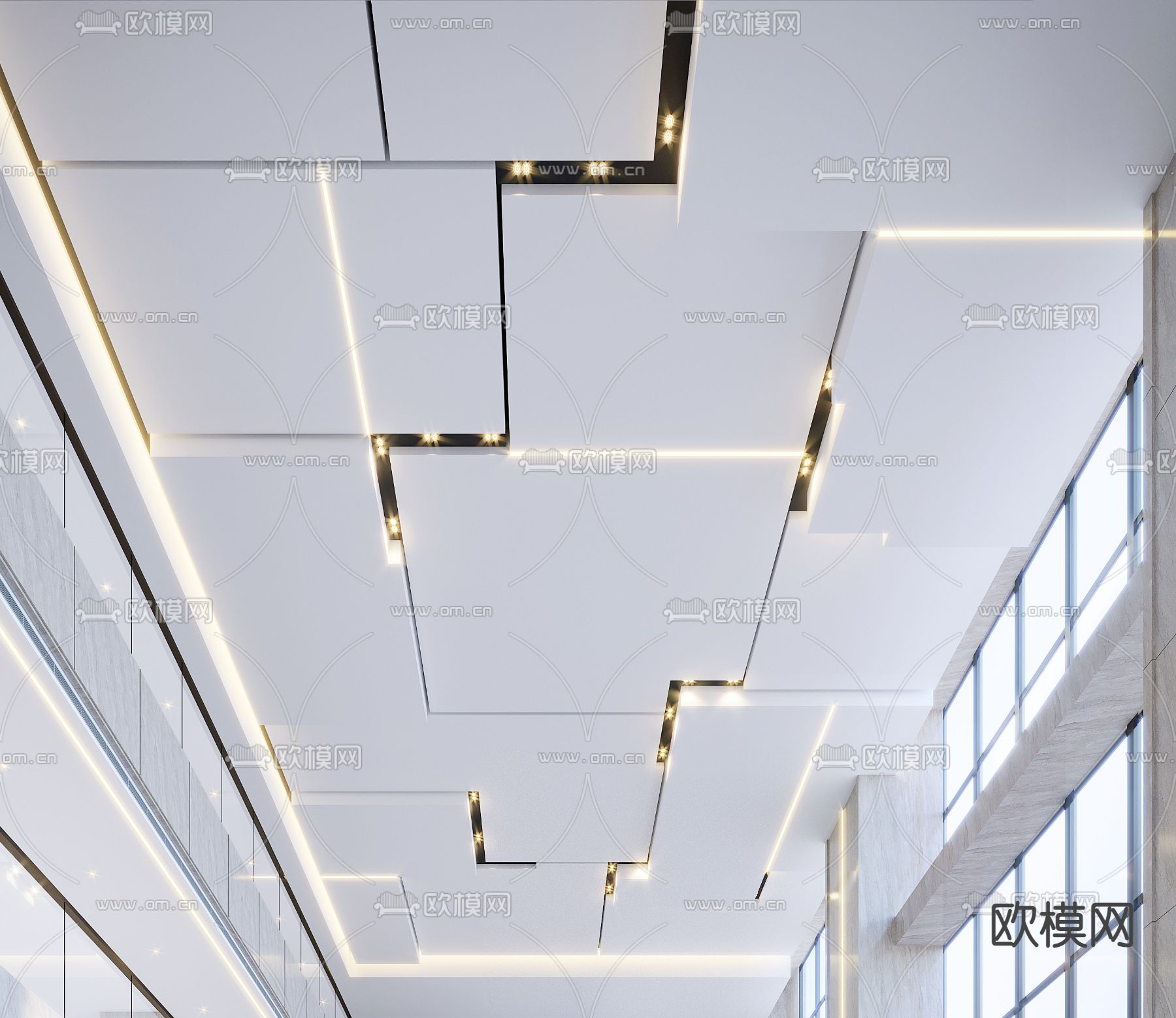 现代办公楼大堂3d模型下载（渲染图4）