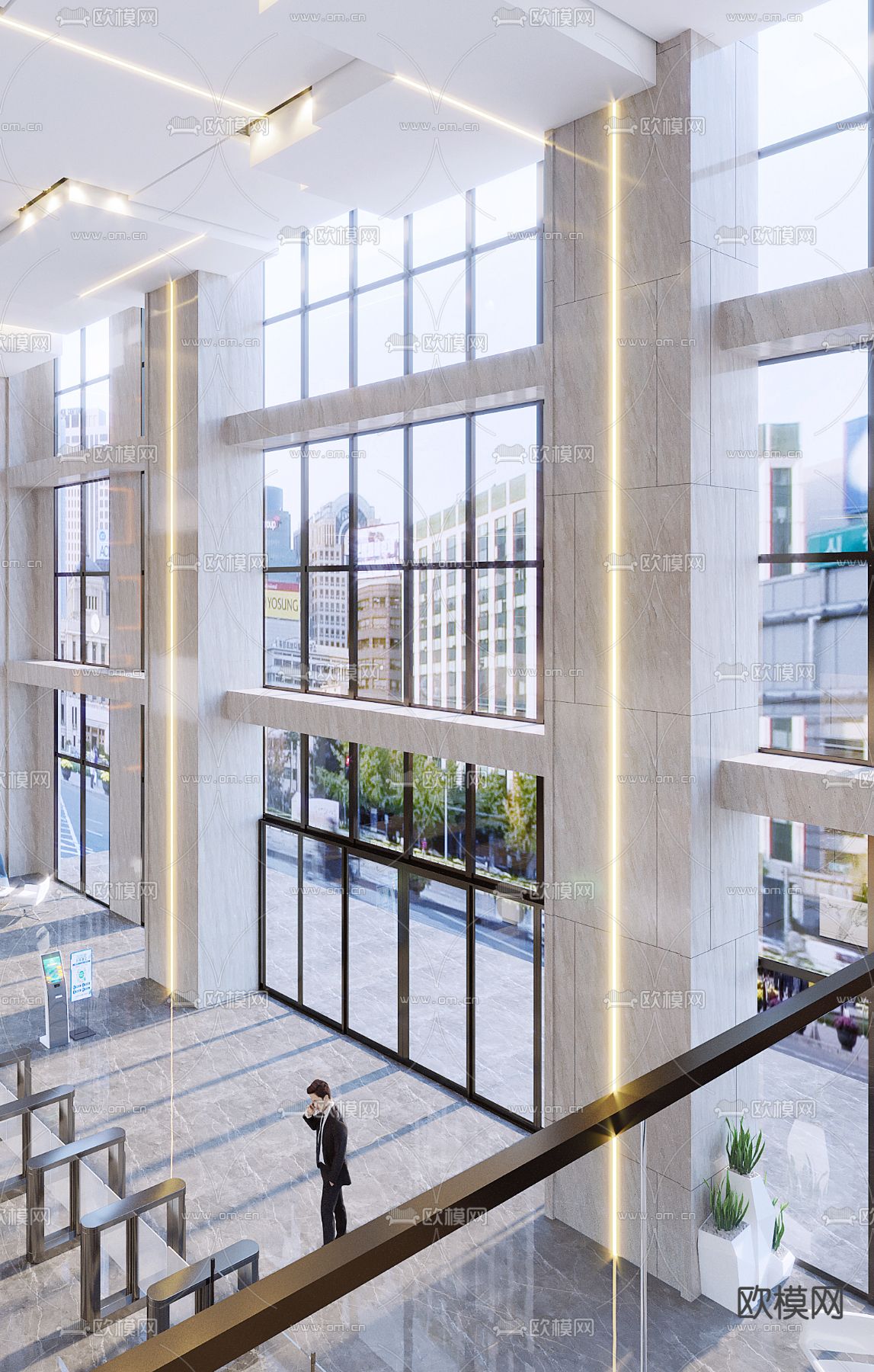 现代办公楼大堂3d模型下载（渲染图3）