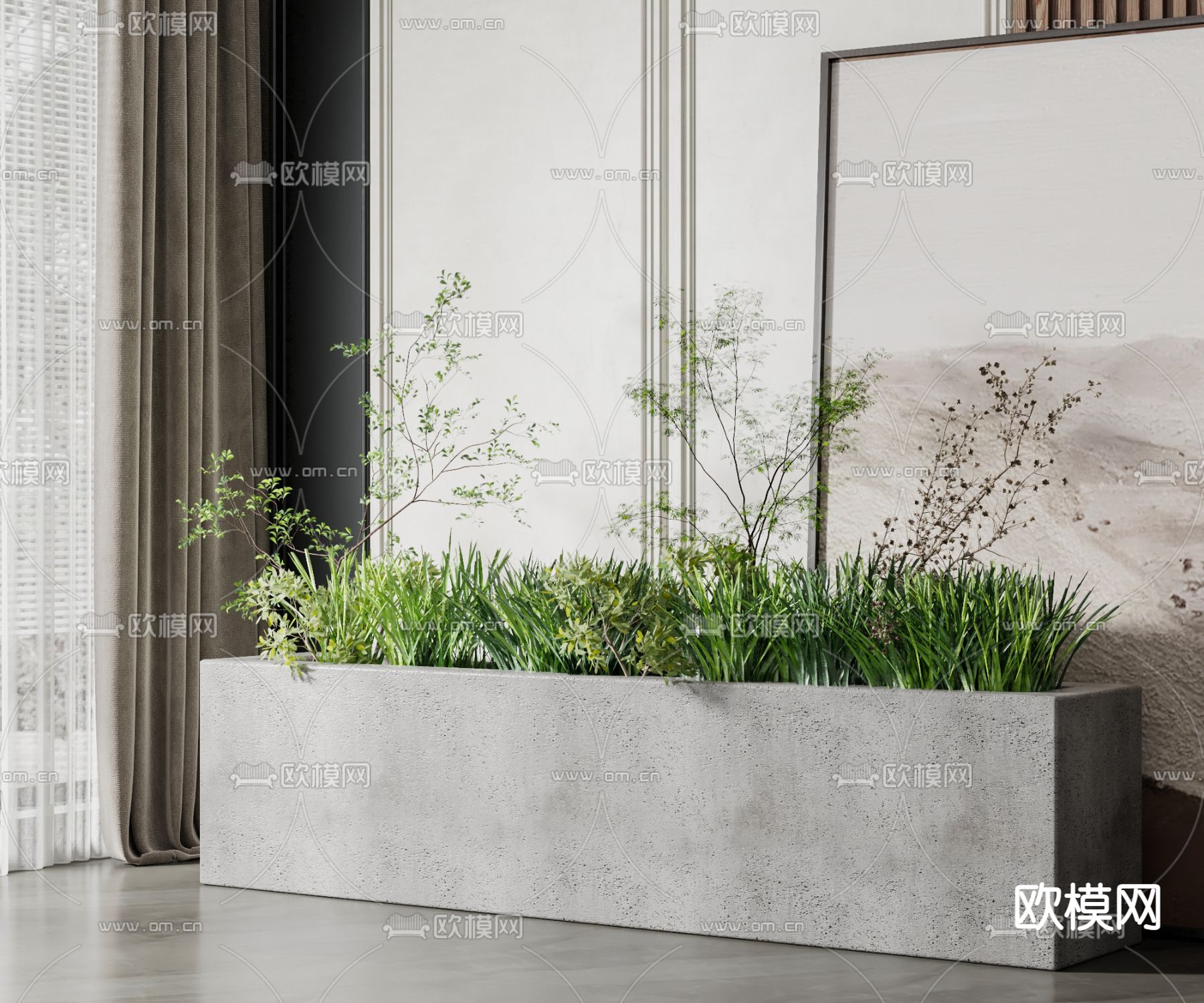 现代绿植花坛3d模型下载