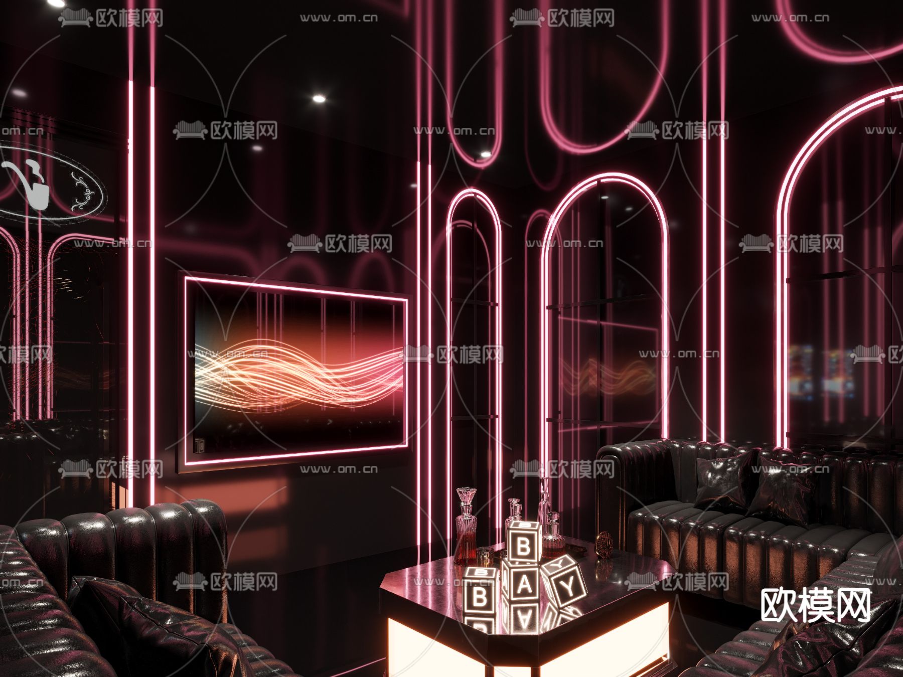 现代KTV包房3d模型下载（渲染图2）