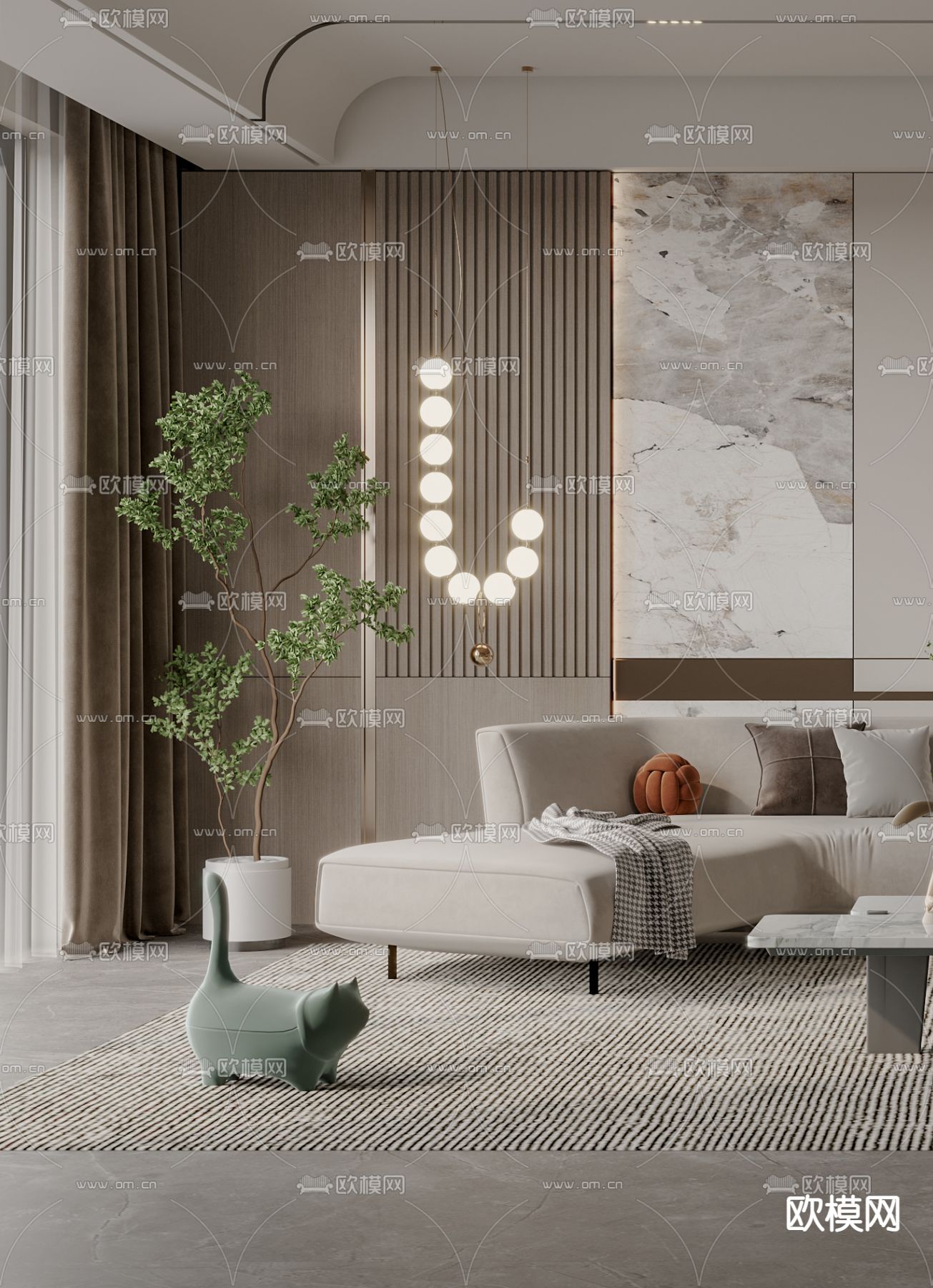 现代布艺弧形沙发组合3d模型下载（渲染图3）