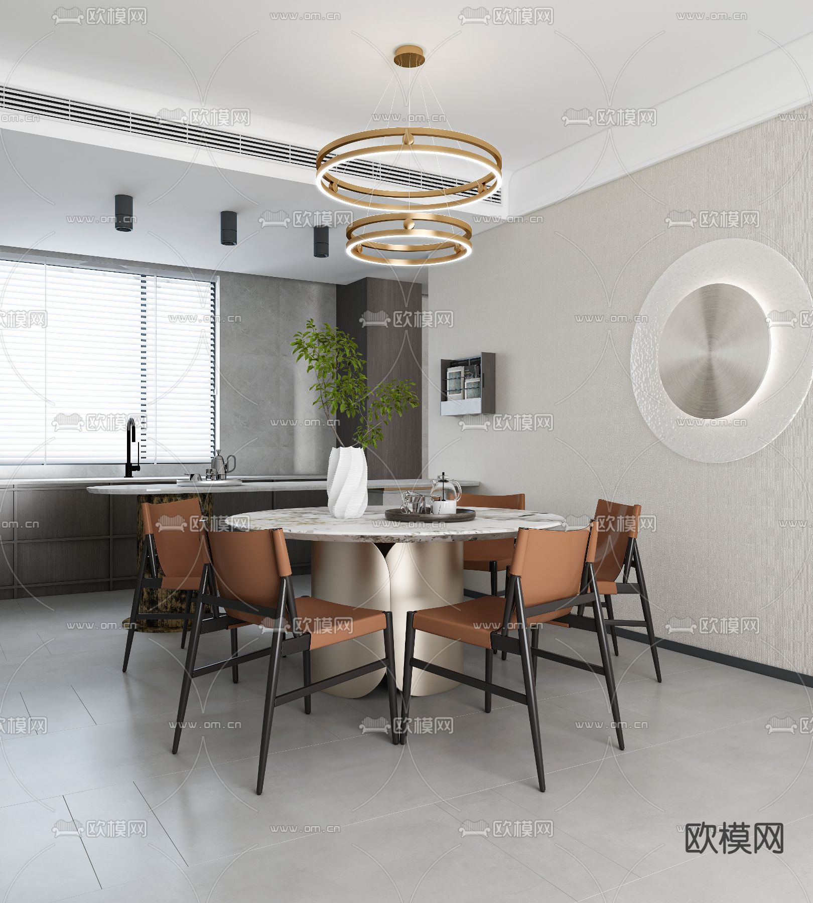 元禾大千 现代餐厅3d模型下载（渲染图1）