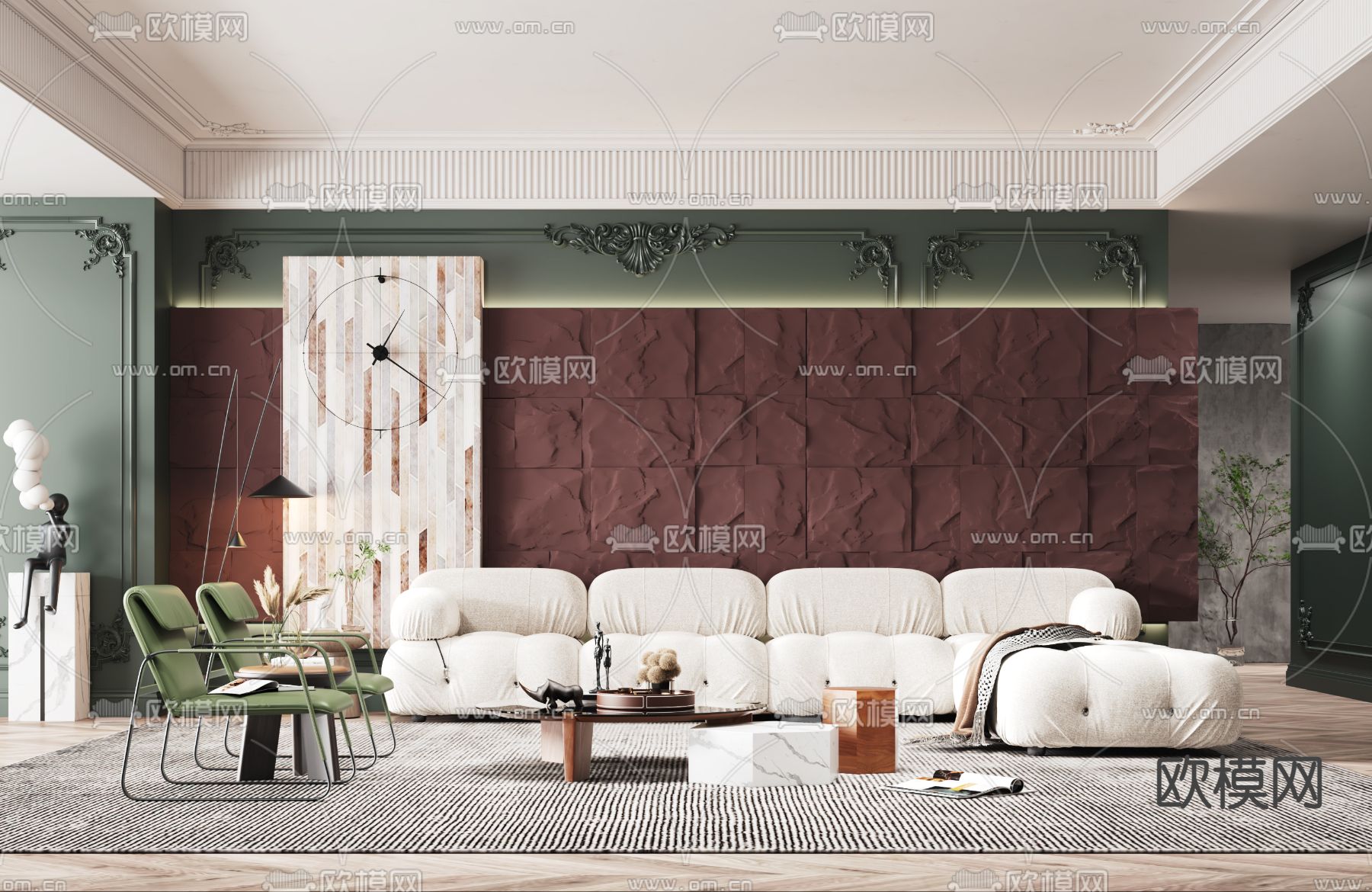 欧式布艺转角沙发组合3d模型下载