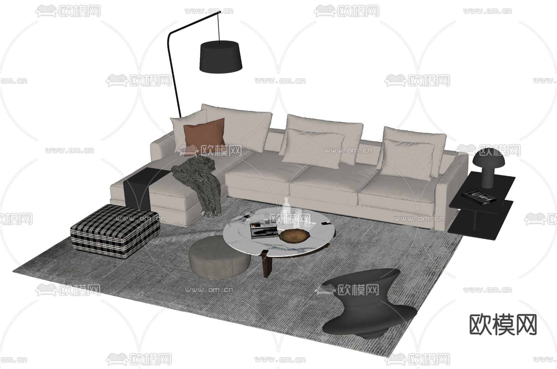现代沙发组合su模型下载（渲染图2）