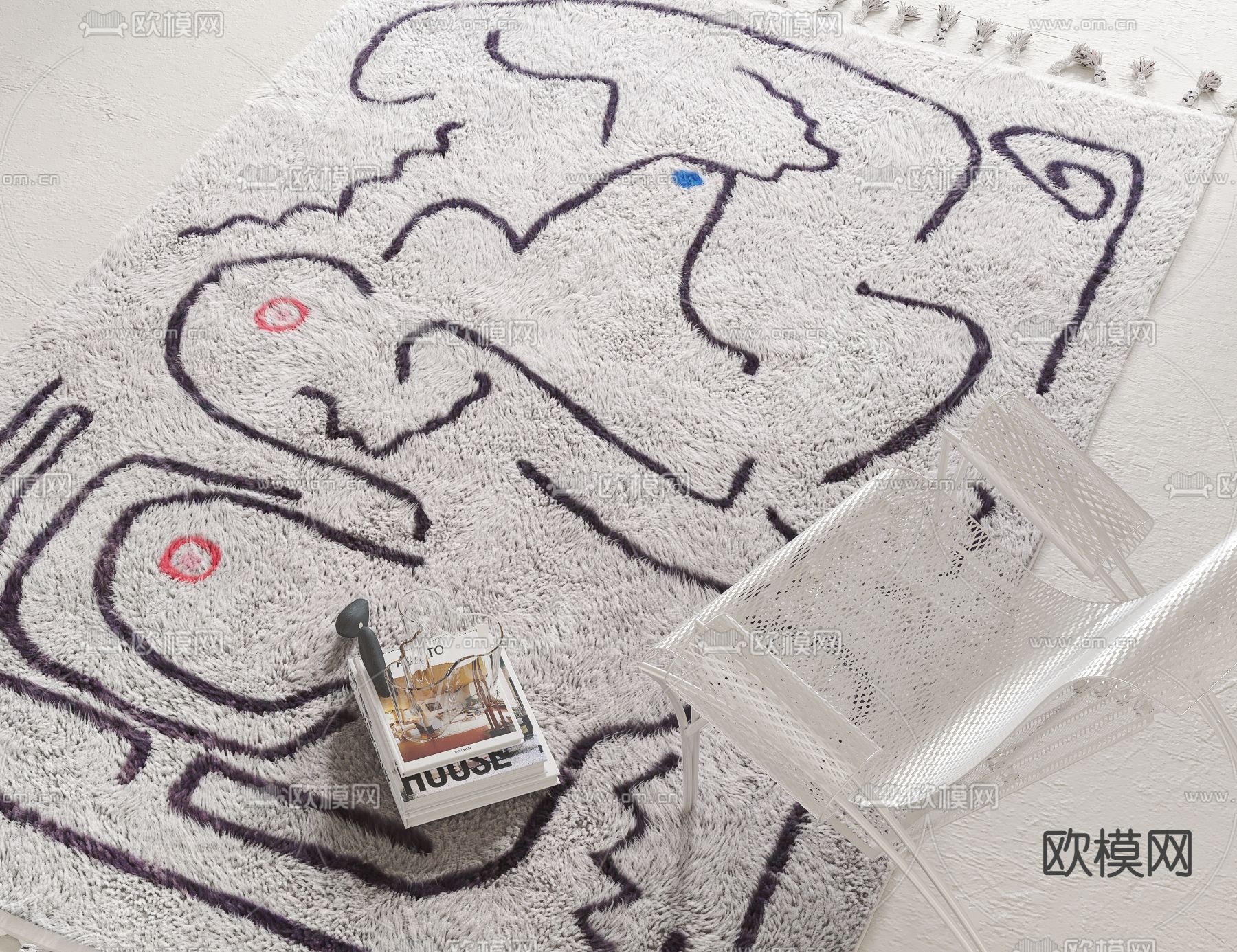 北欧布艺地毯3d模型下载（渲染图2）