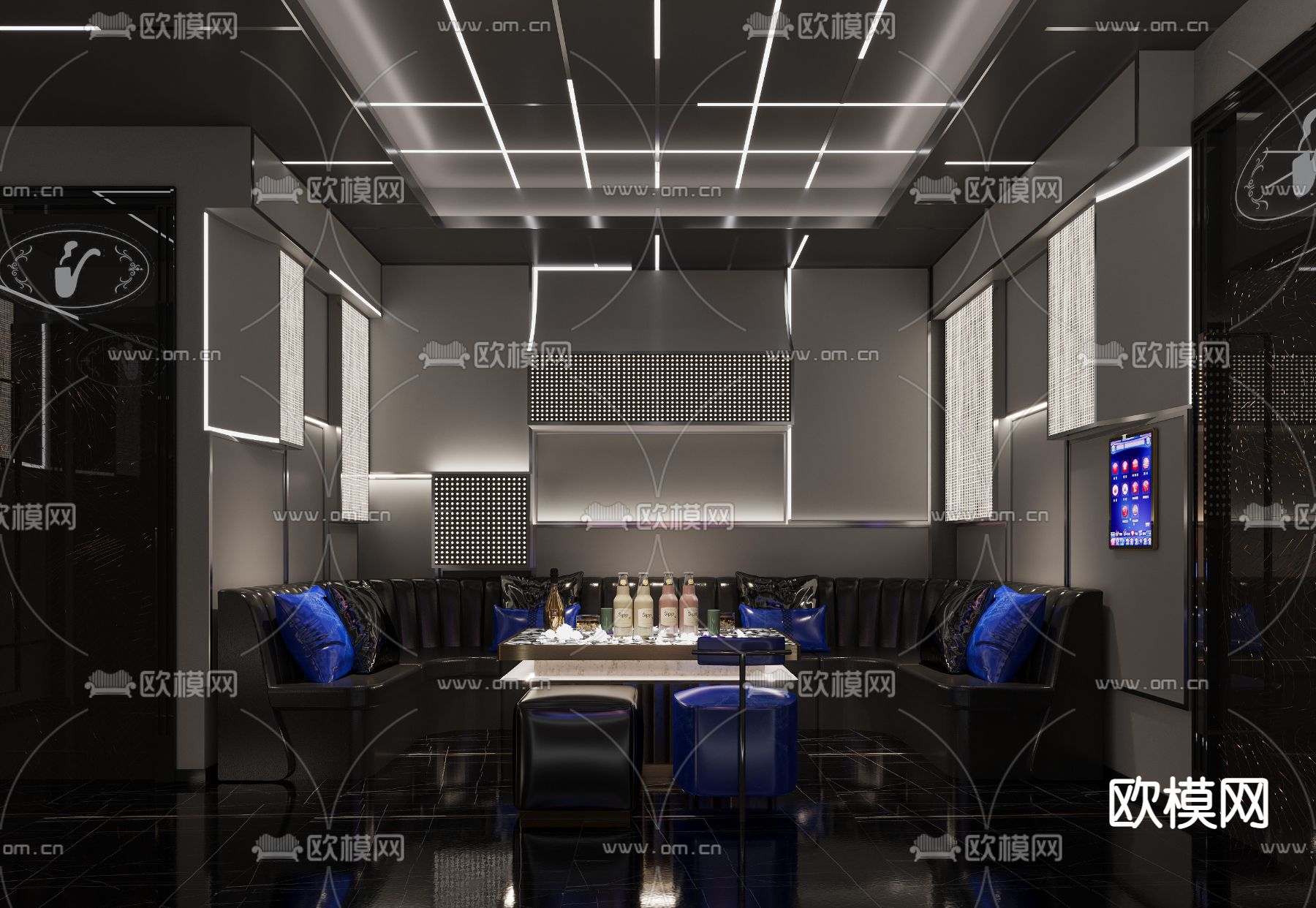 现代KTV包房3d模型下载（渲染图1）