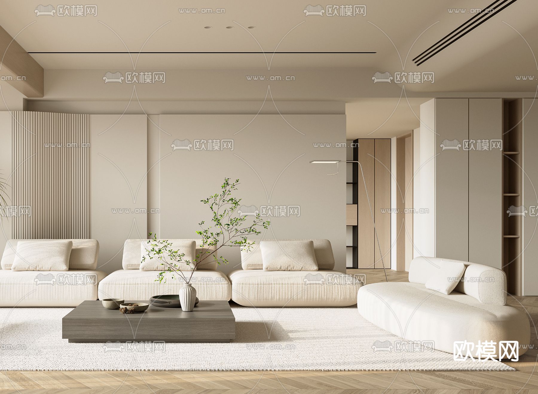 现代布艺沙发组合3d模型下载（渲染图3）