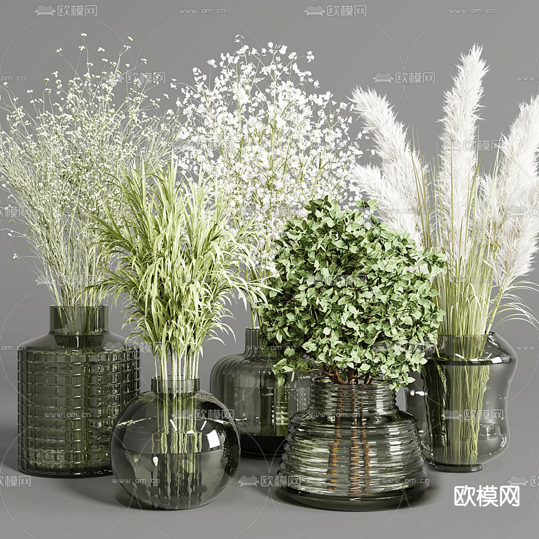 现代玻璃花瓶花艺插花3d模型
