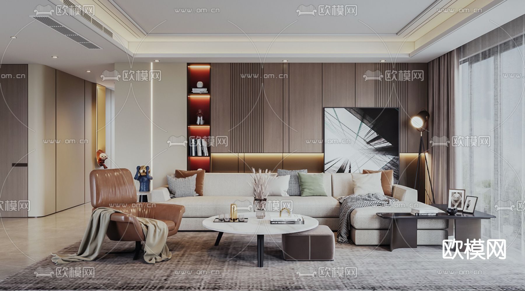 现代布艺转角沙发组合3d模型下载