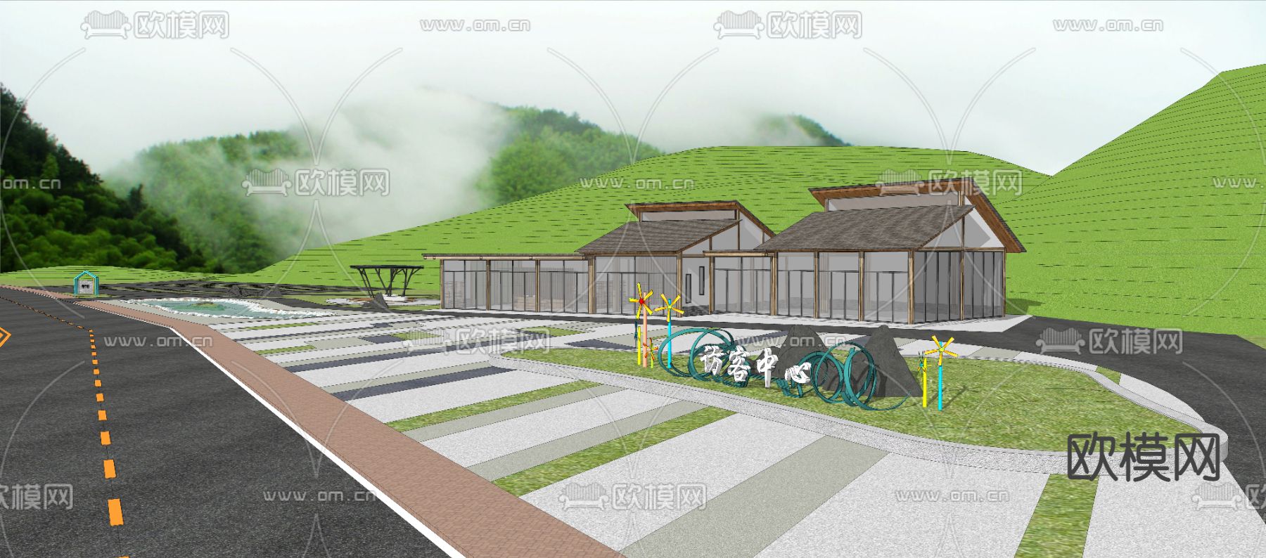 现代访客中心su模型下载（渲染图2）