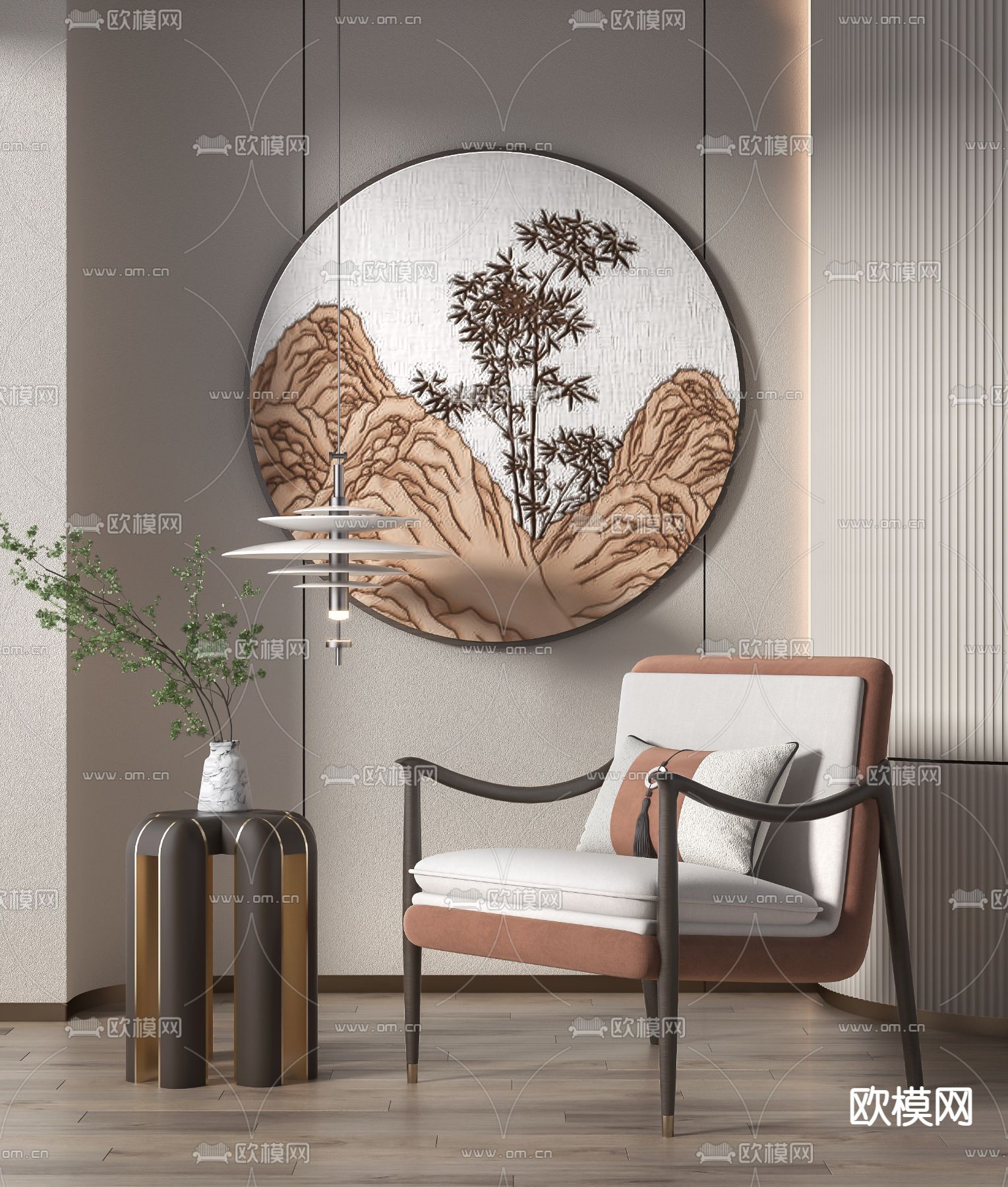新中式布艺休闲椅3d模型